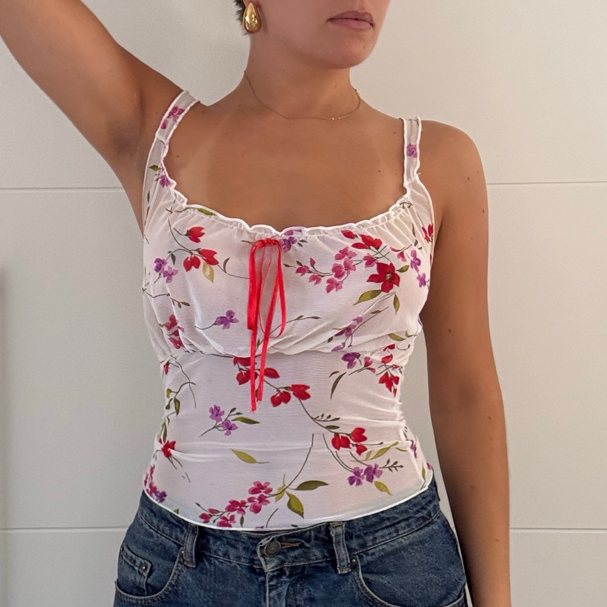 White floral mesh cami - Size S/M