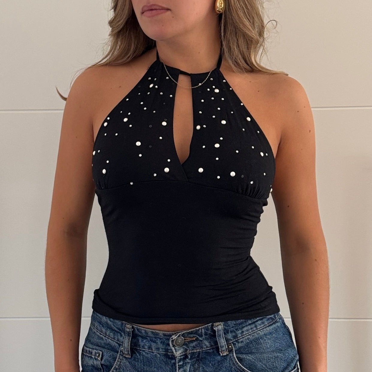 Black studded halter top - Size S