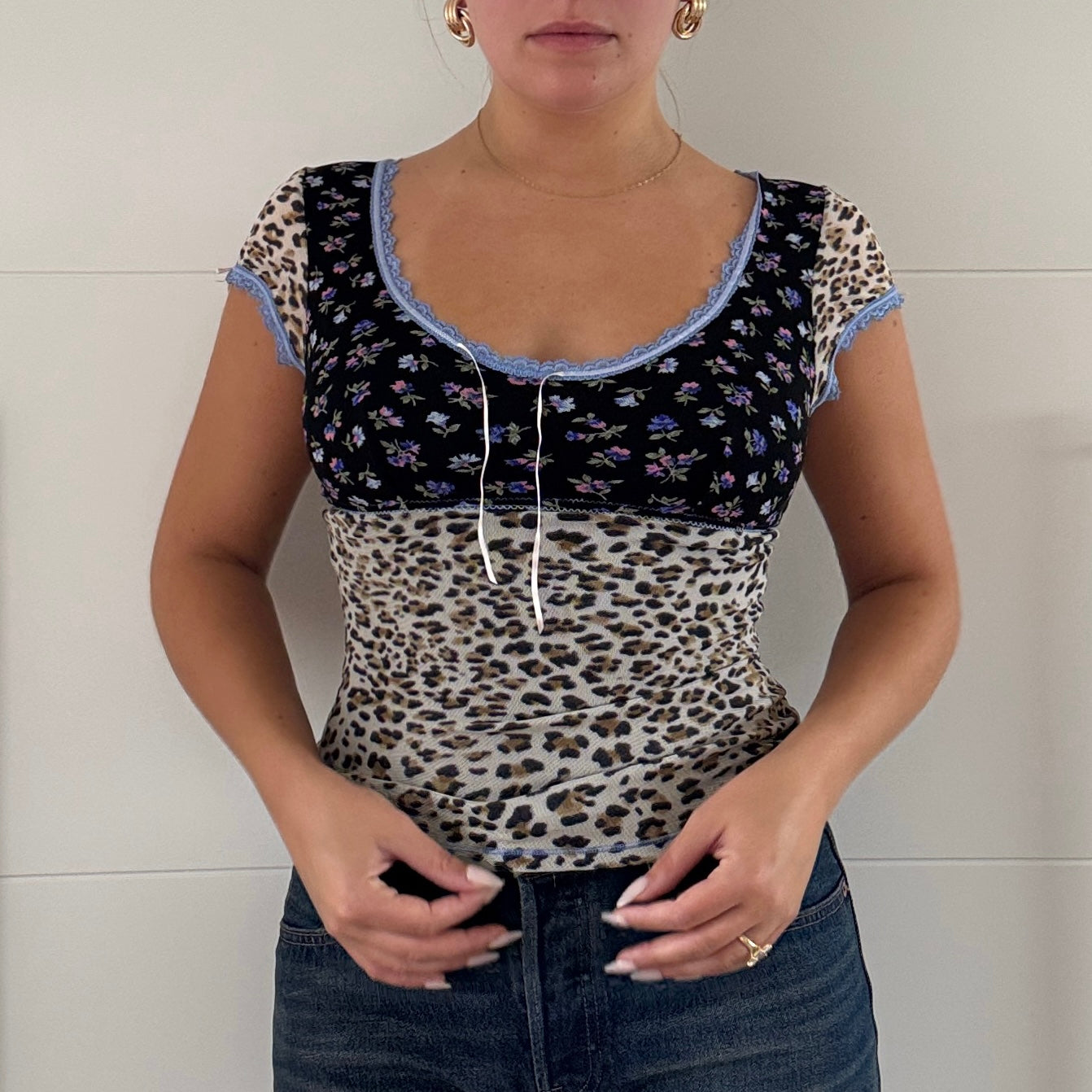 Patchwork style mesh top - Size S