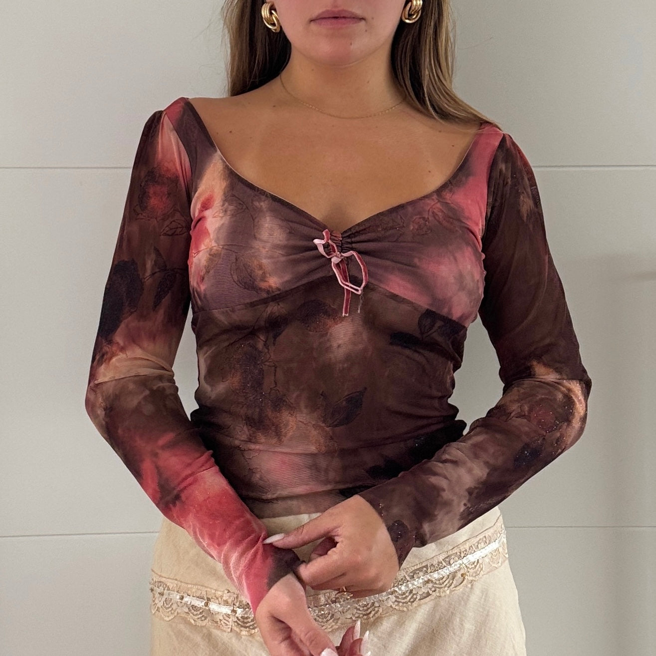 Burgundy mesh fairy top - Size S