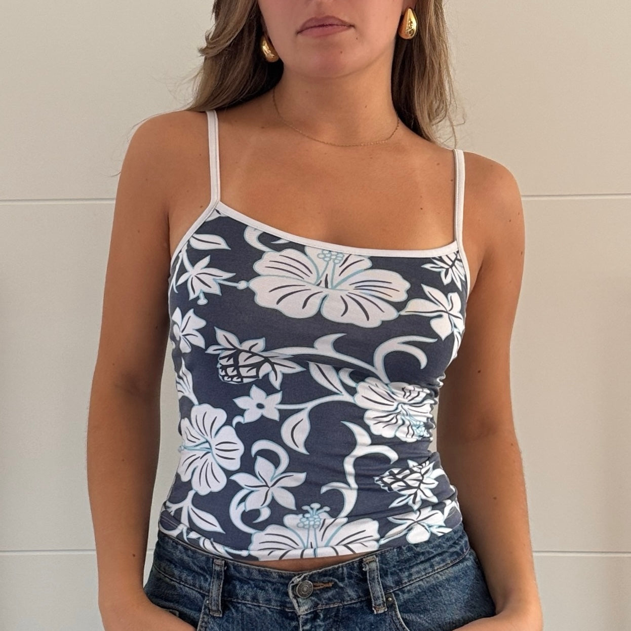 Blue floral print vest - Size S