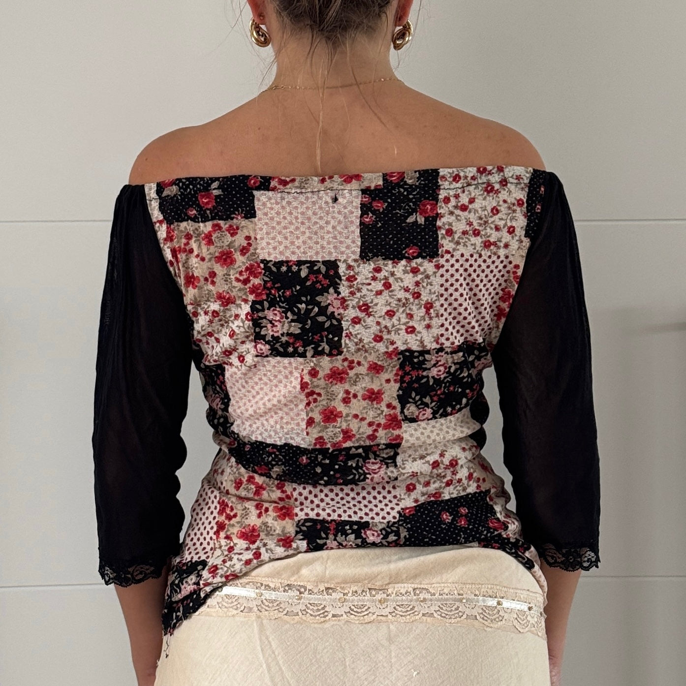 Patchwork mesh milkmaid top - Size S/M