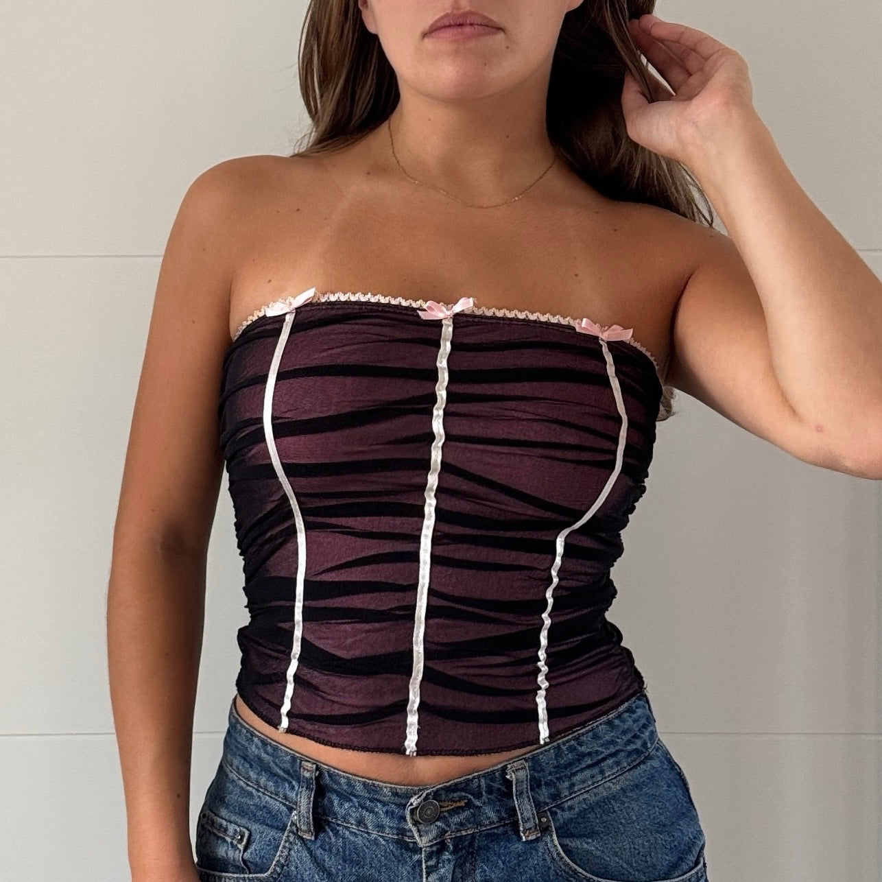 Black and pink bandeau top - Size S