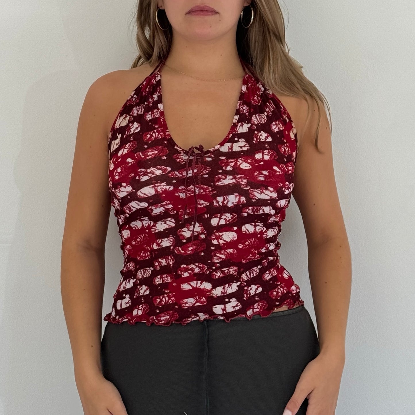 Morgan de Toi graphic mesh halter top - Size S
