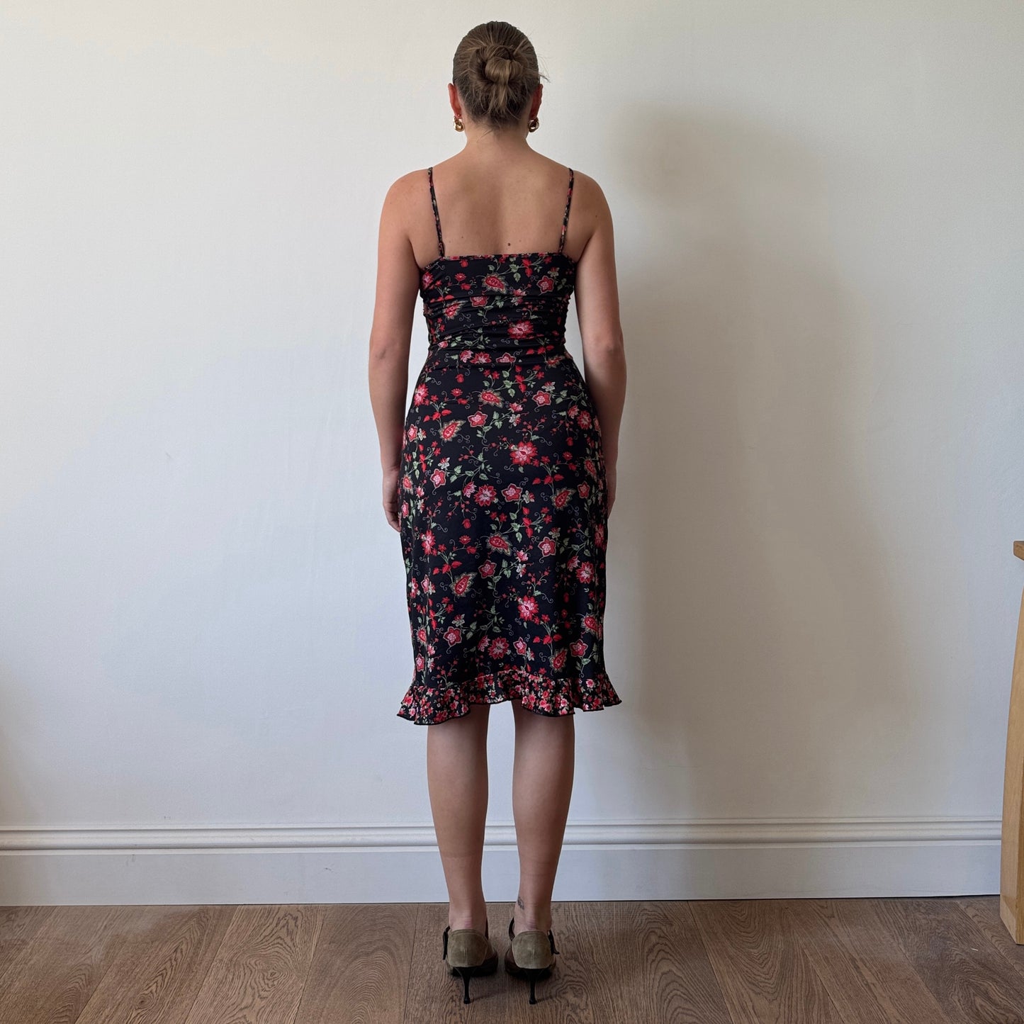 Black floral midi dress - Size S
