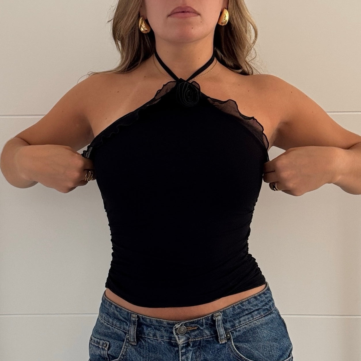 Black halter neck top - Size XS/S