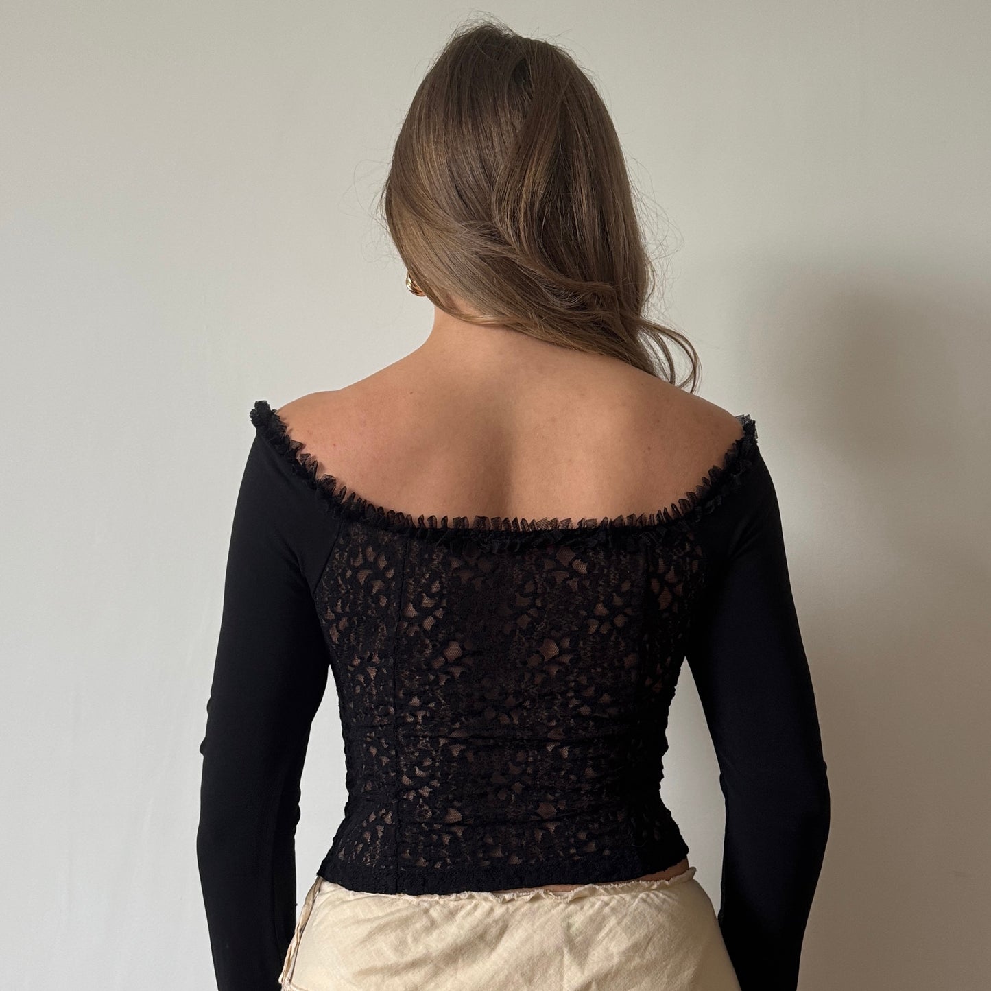 Black mesh hook and eye top - Size S