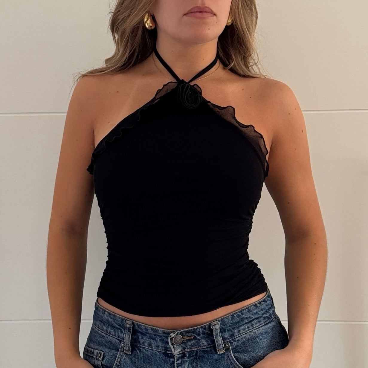 Black halter neck top - Size XS/S