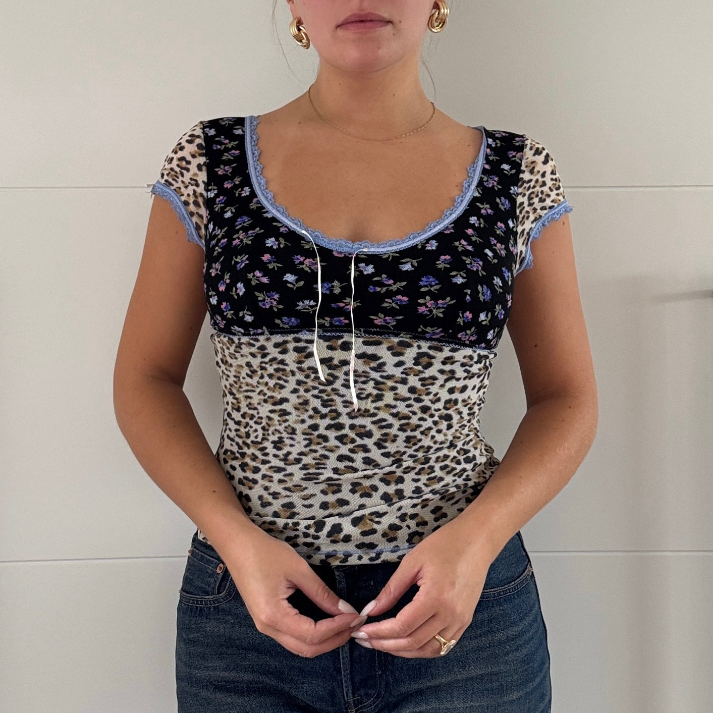 Patchwork style mesh top - Size S