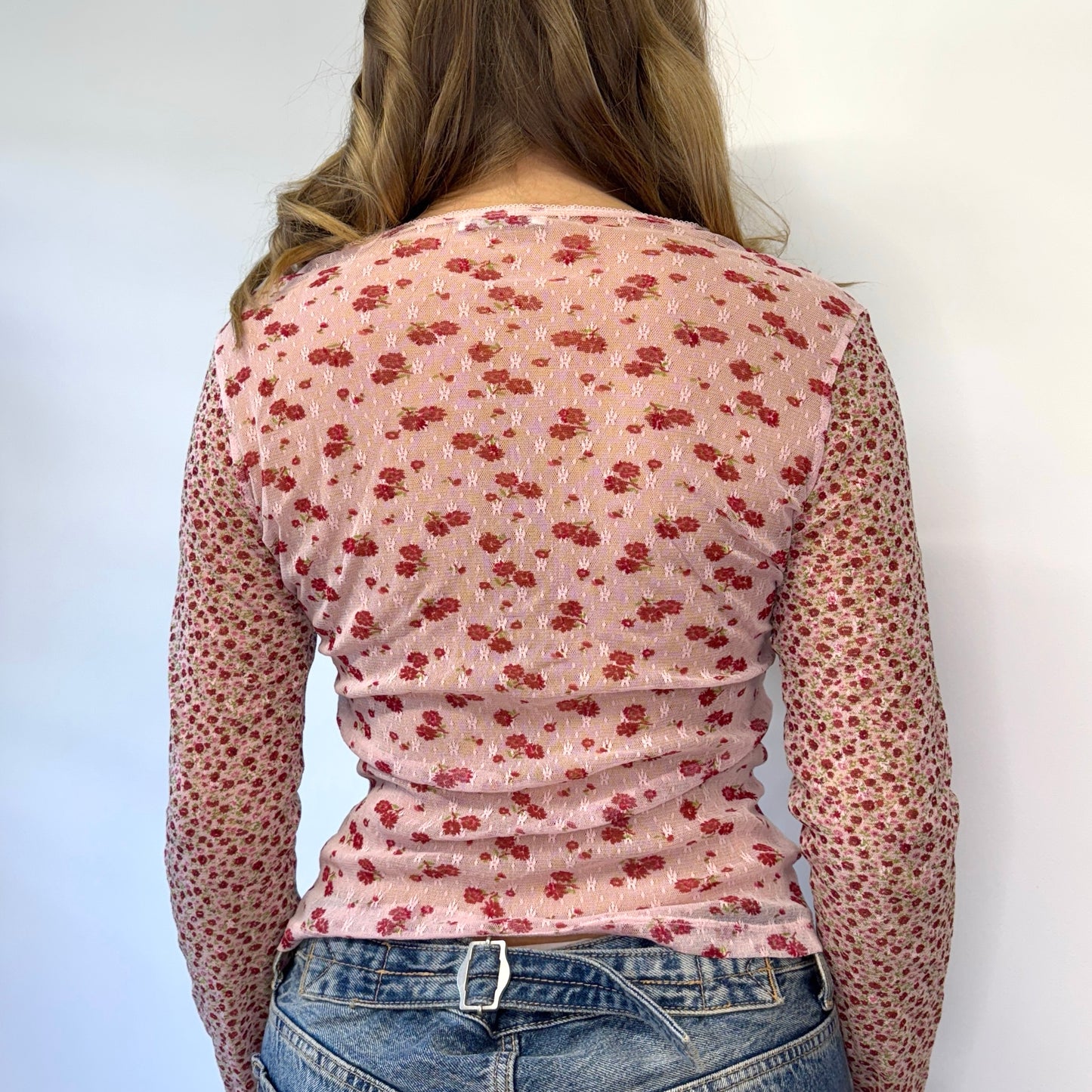 Pink mesh floral cardigan - Size S/M