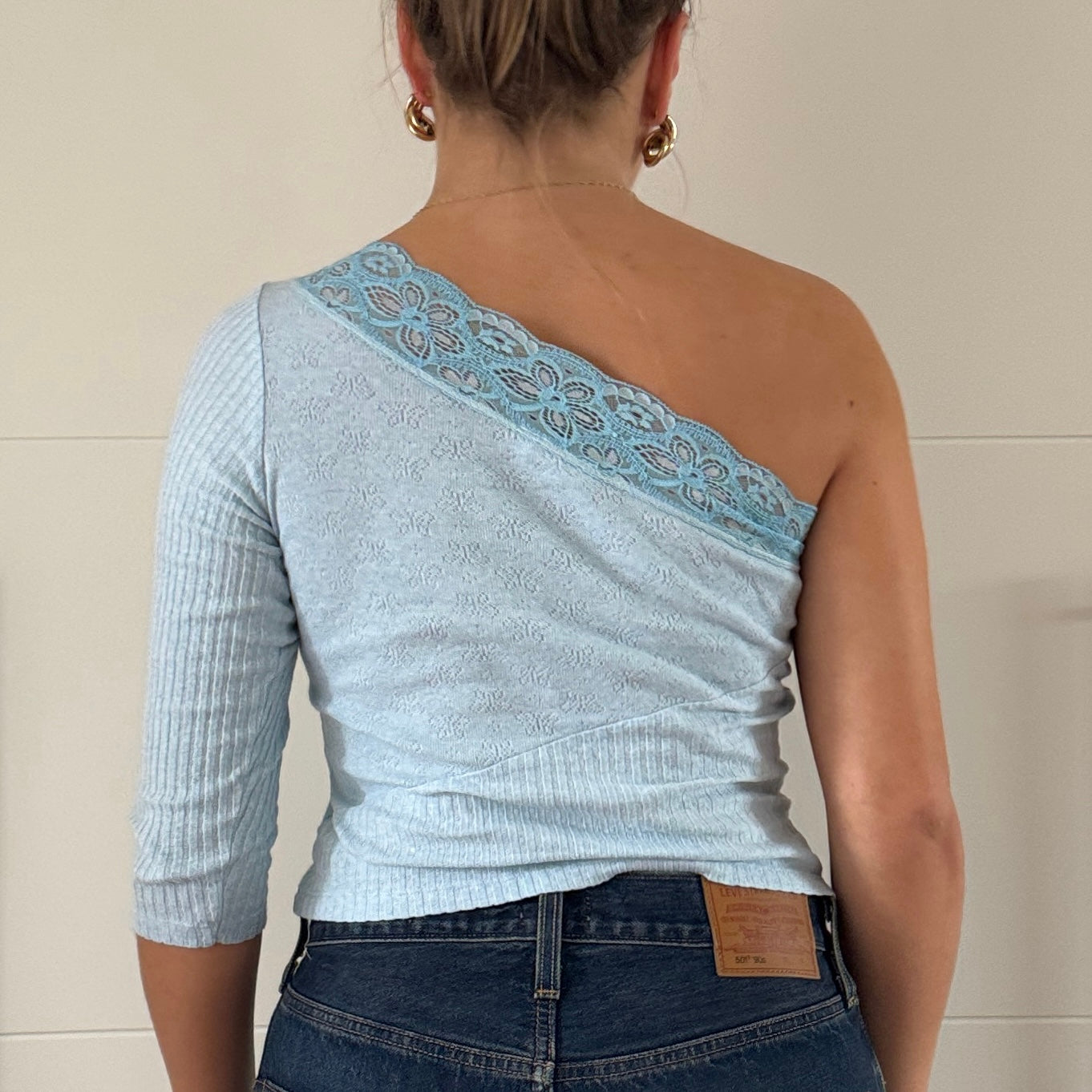 Blue knit one shoulder top - Size S