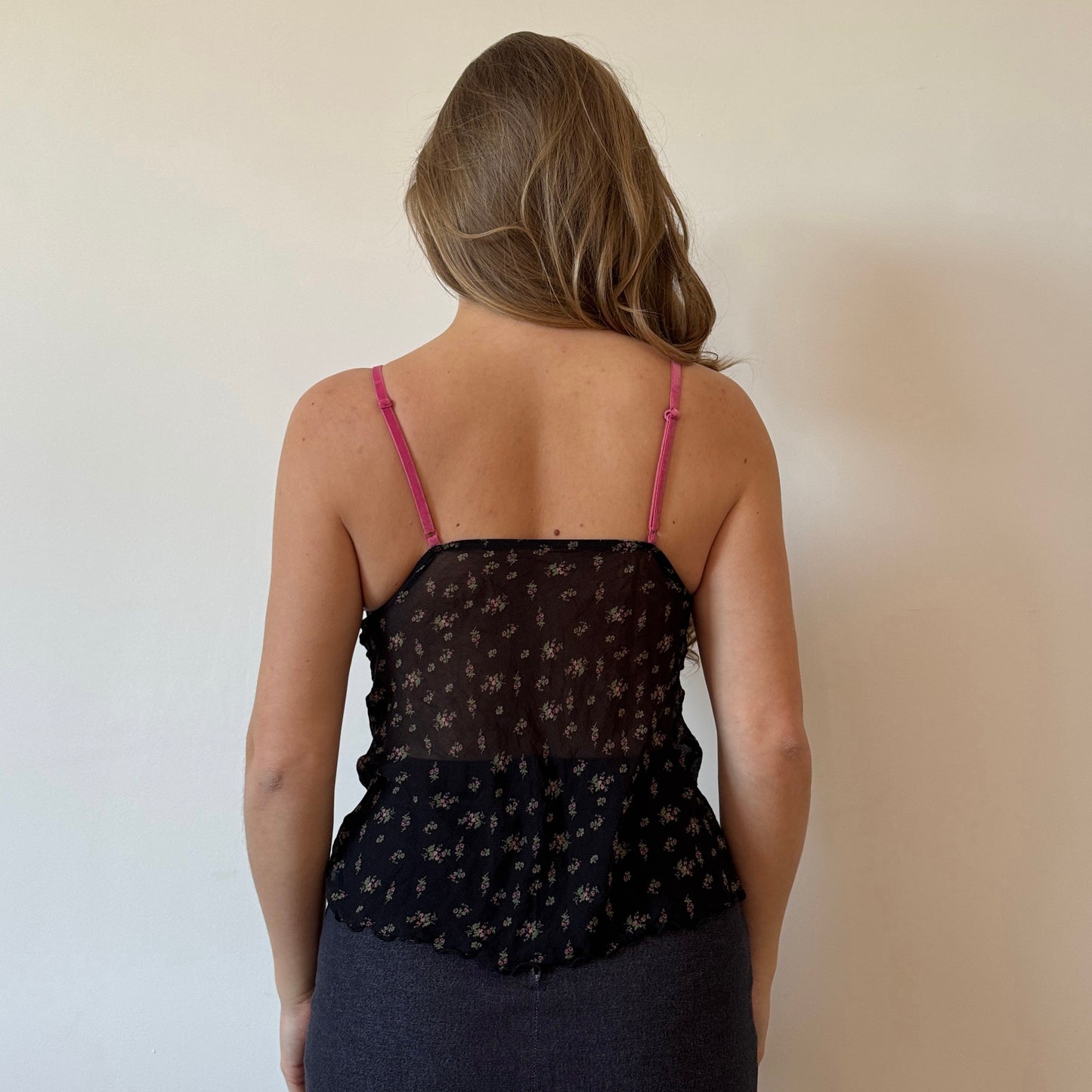 Black floral mesh cami - Size S