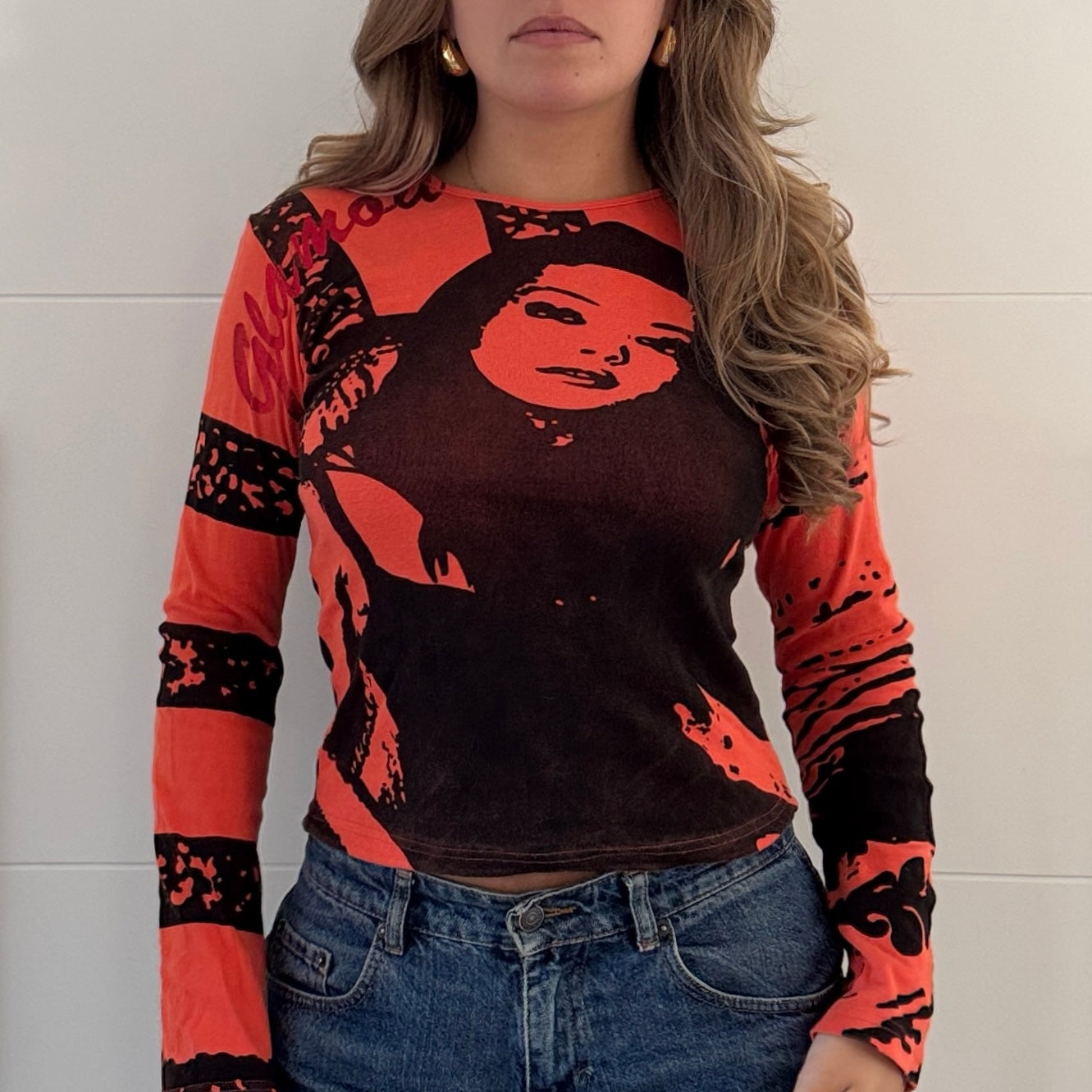 Orange graphic top - Size S