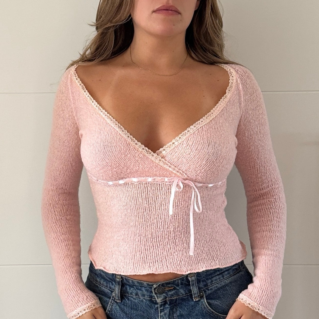Pink mohair knit top - Size S