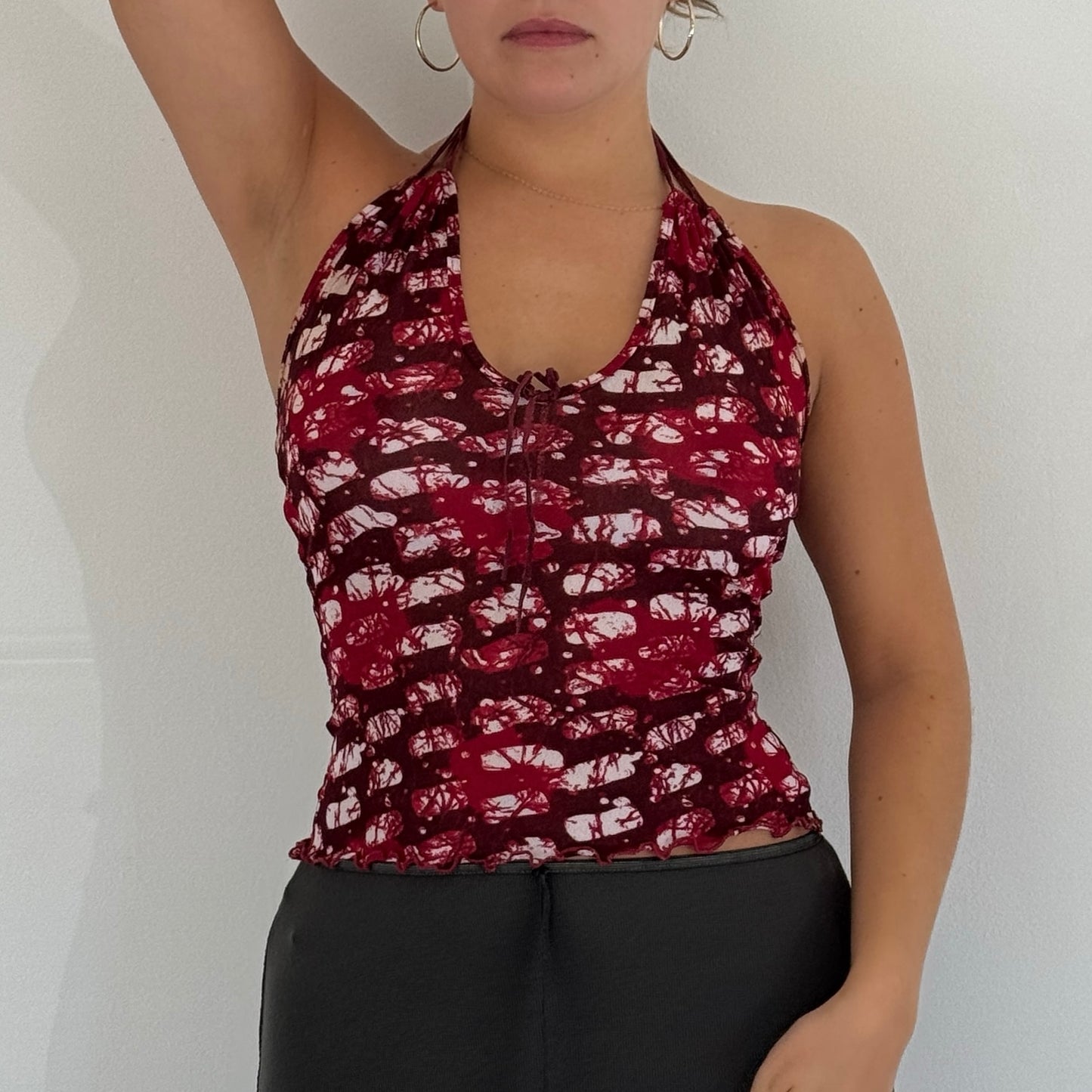 Morgan de Toi graphic mesh halter top - Size S