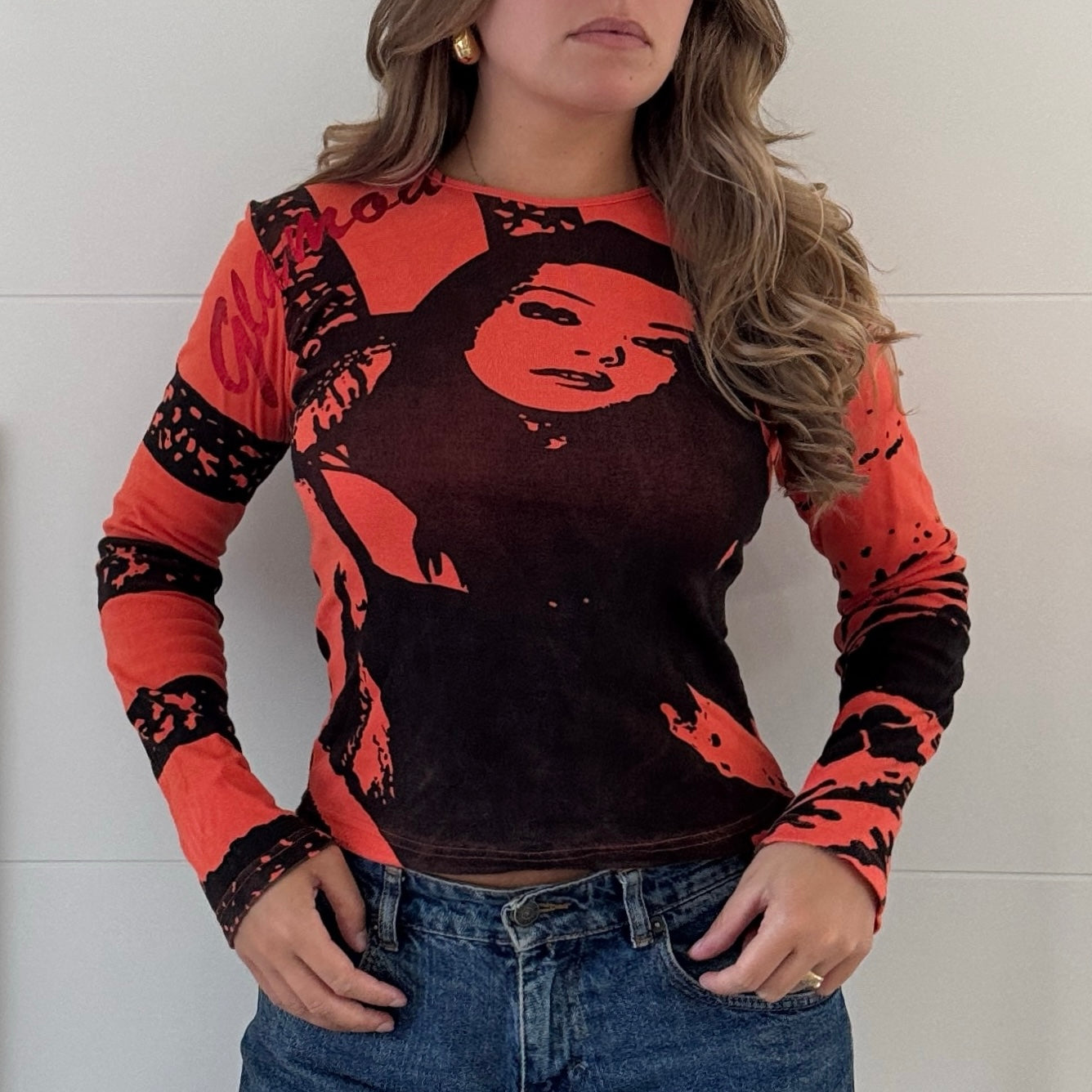 Orange graphic top - Size S