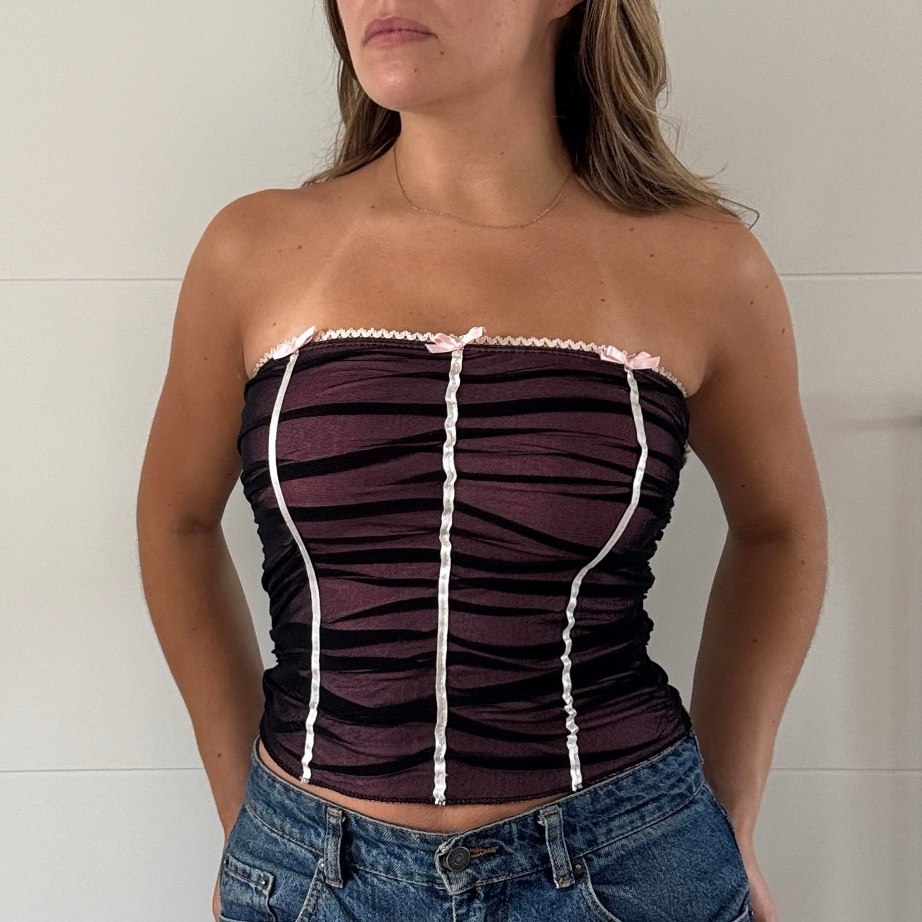 Black and pink bandeau top - Size S