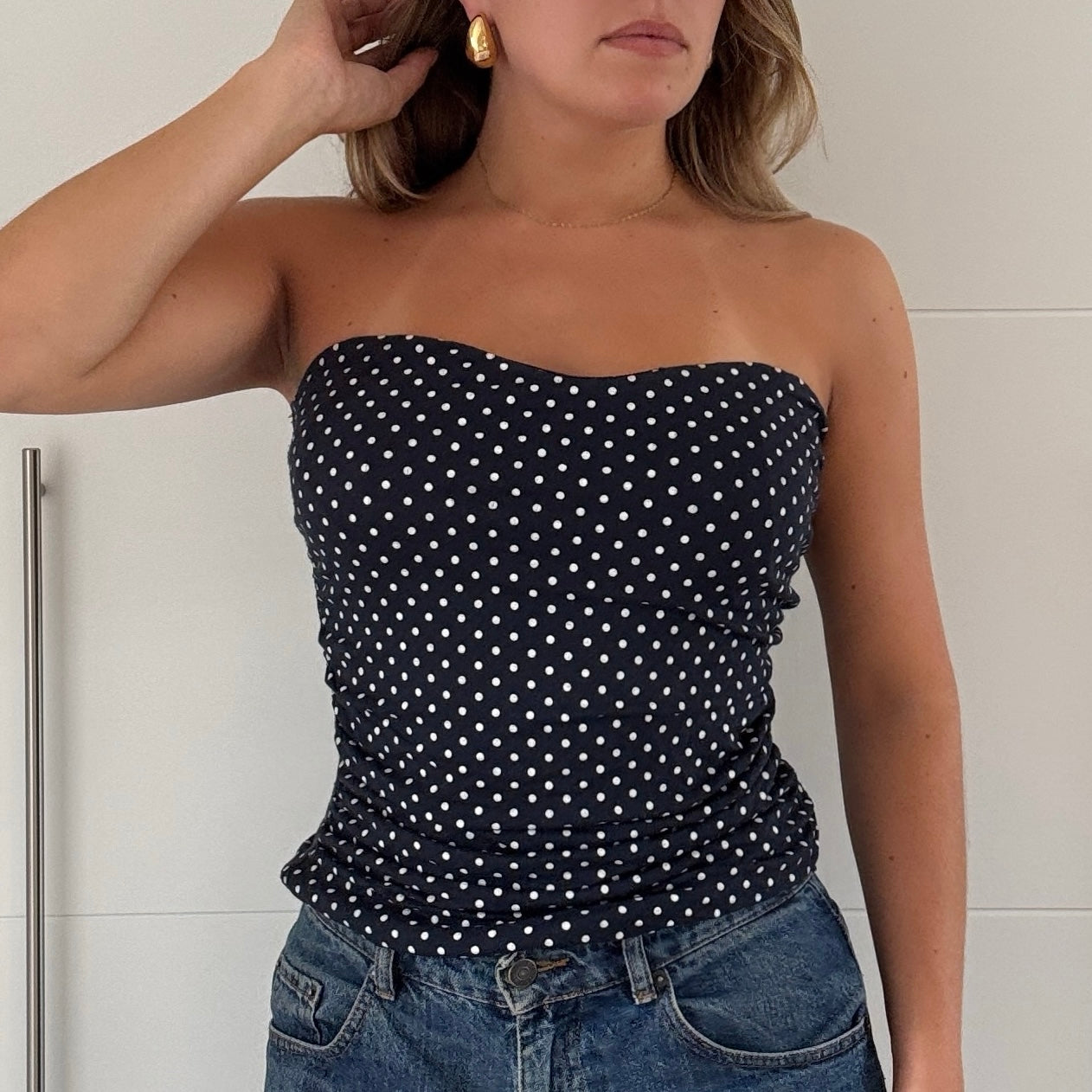 Navy polka dot bandeau top - Size M