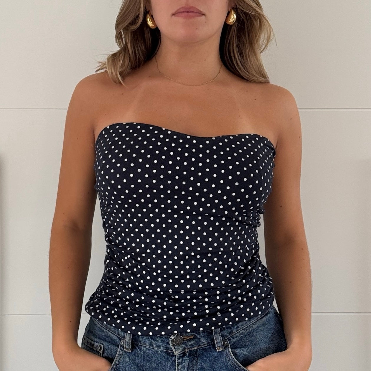 Navy polka dot bandeau top - Size M