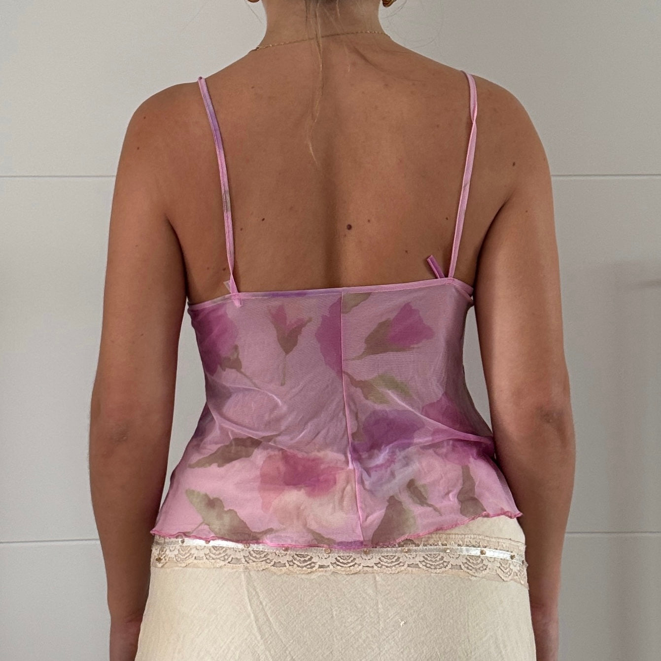 Pink floral mesh cami - Size M