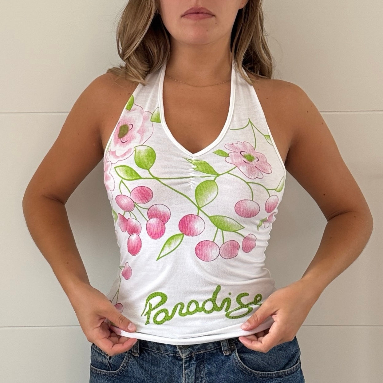White floral halter neck - Size S/M