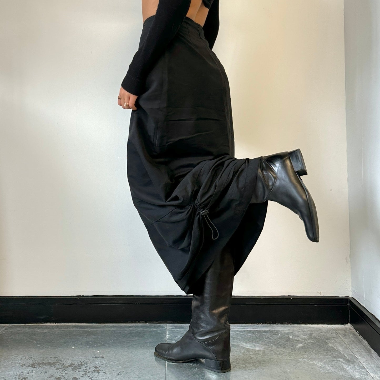 Long black ruched skirt - Size XS/S