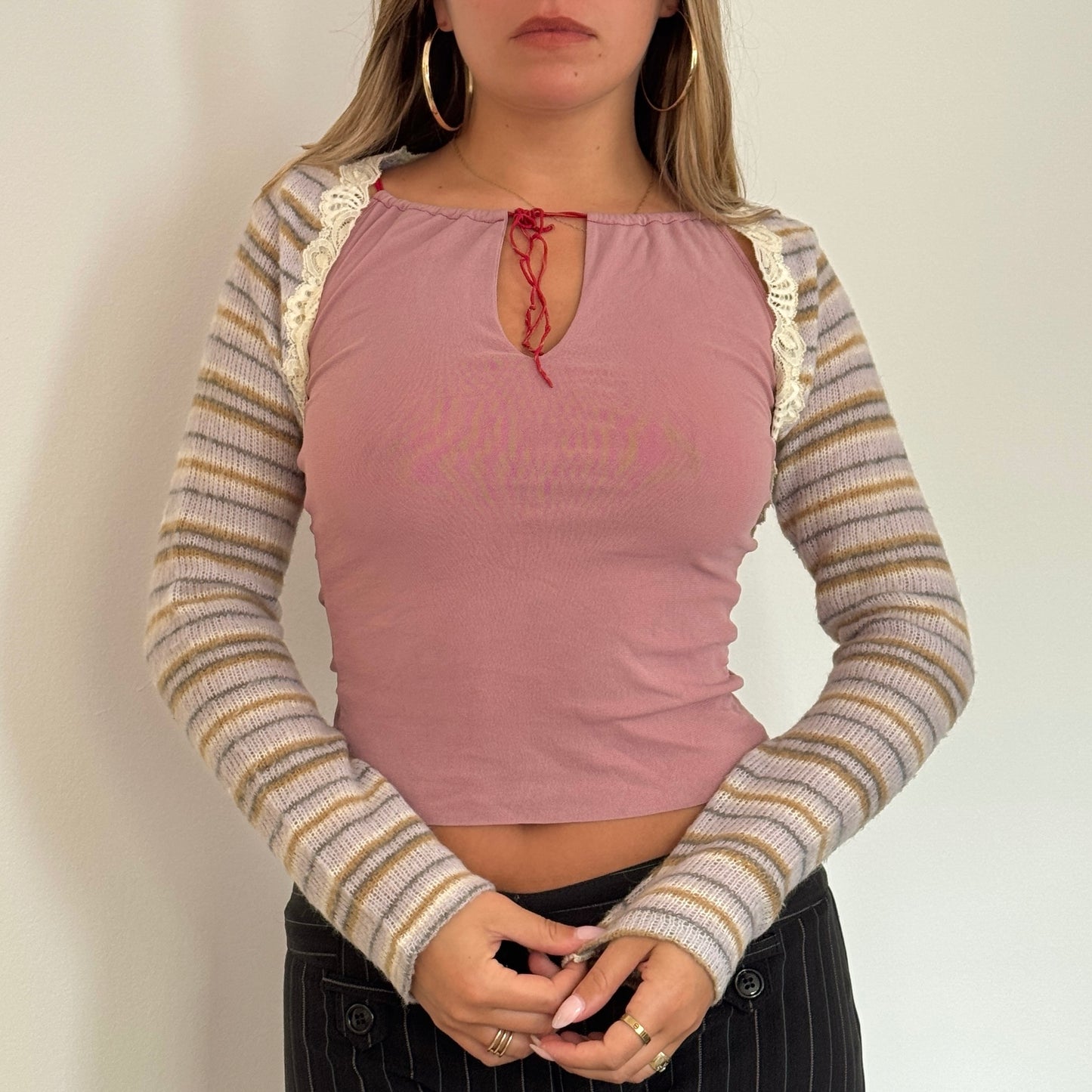 Mohair-blend striped knit bolero - Size S/M