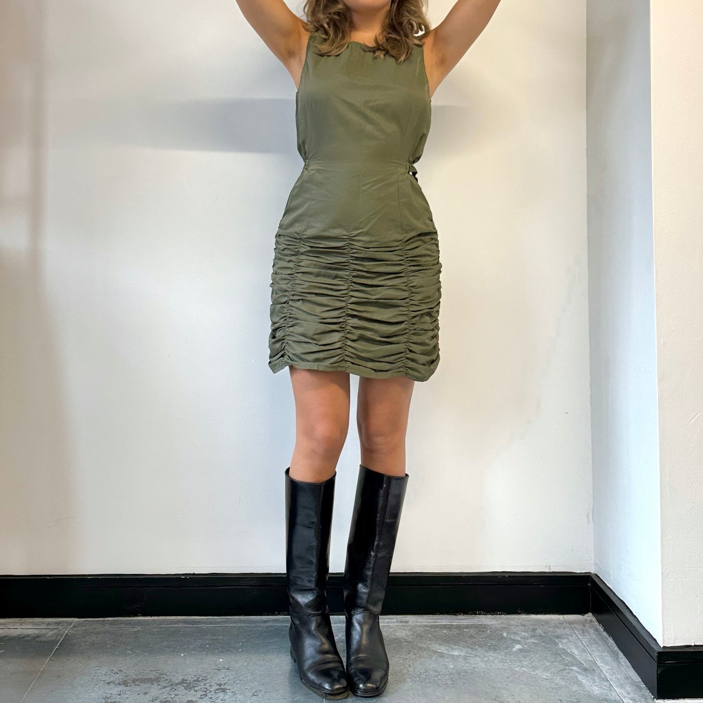 Green nylon ruched dress - Size S