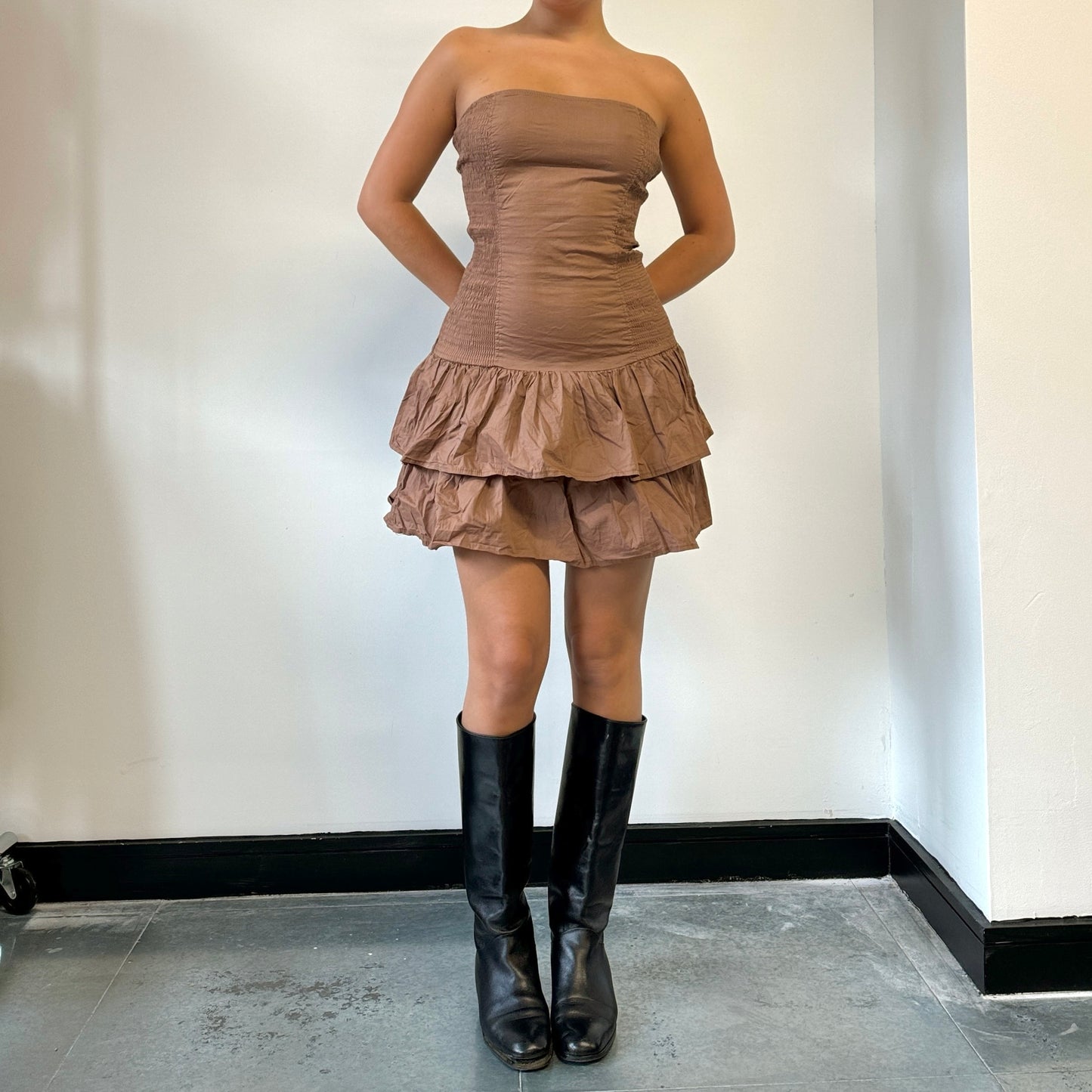Brown strapless ruched dress - Size S
