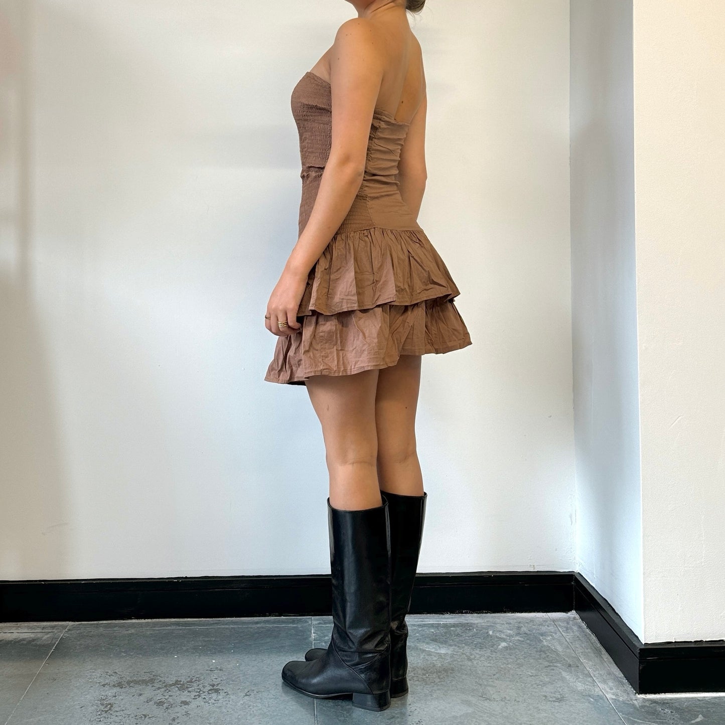 Brown strapless ruched dress - Size S