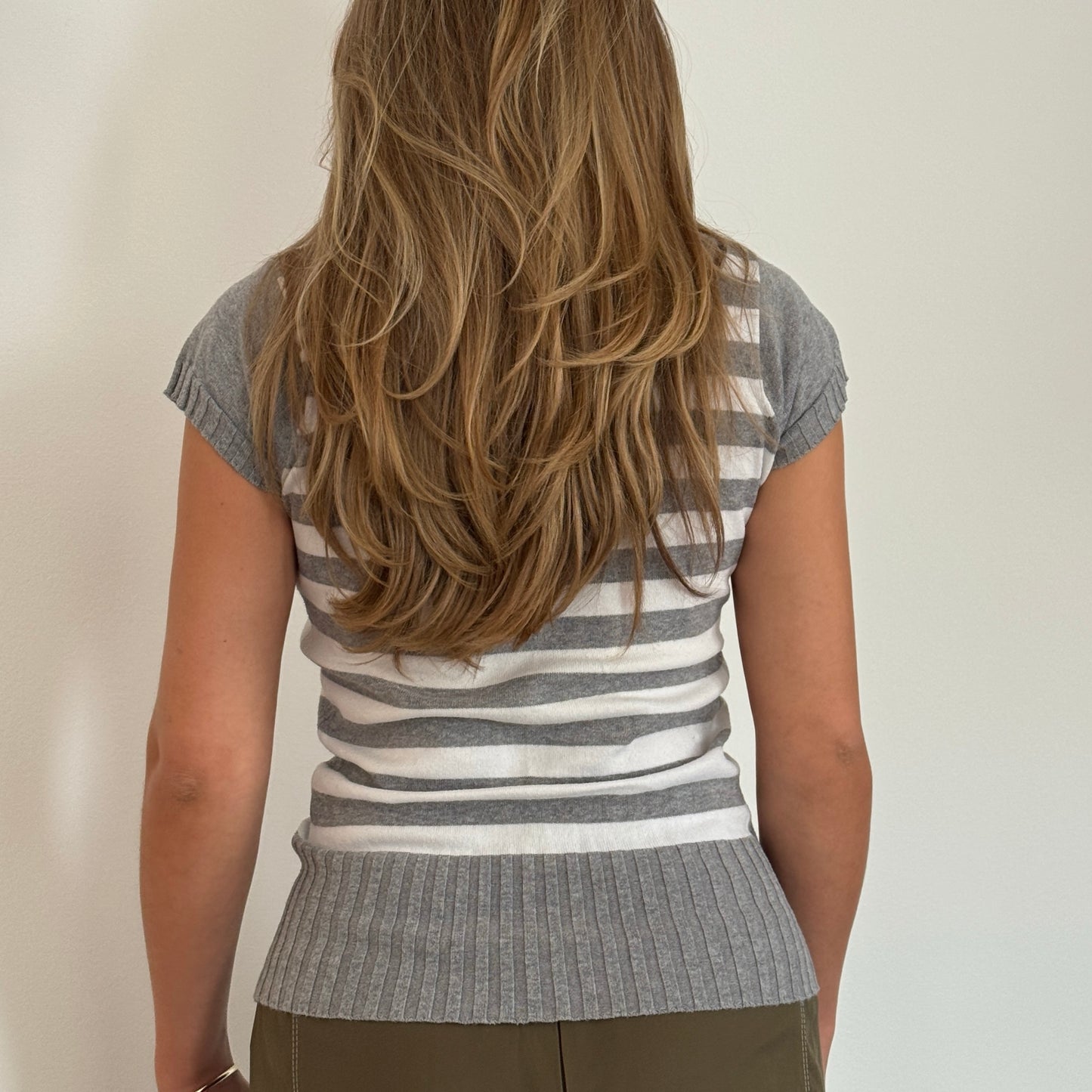 Grey and white striped knit top - Size S