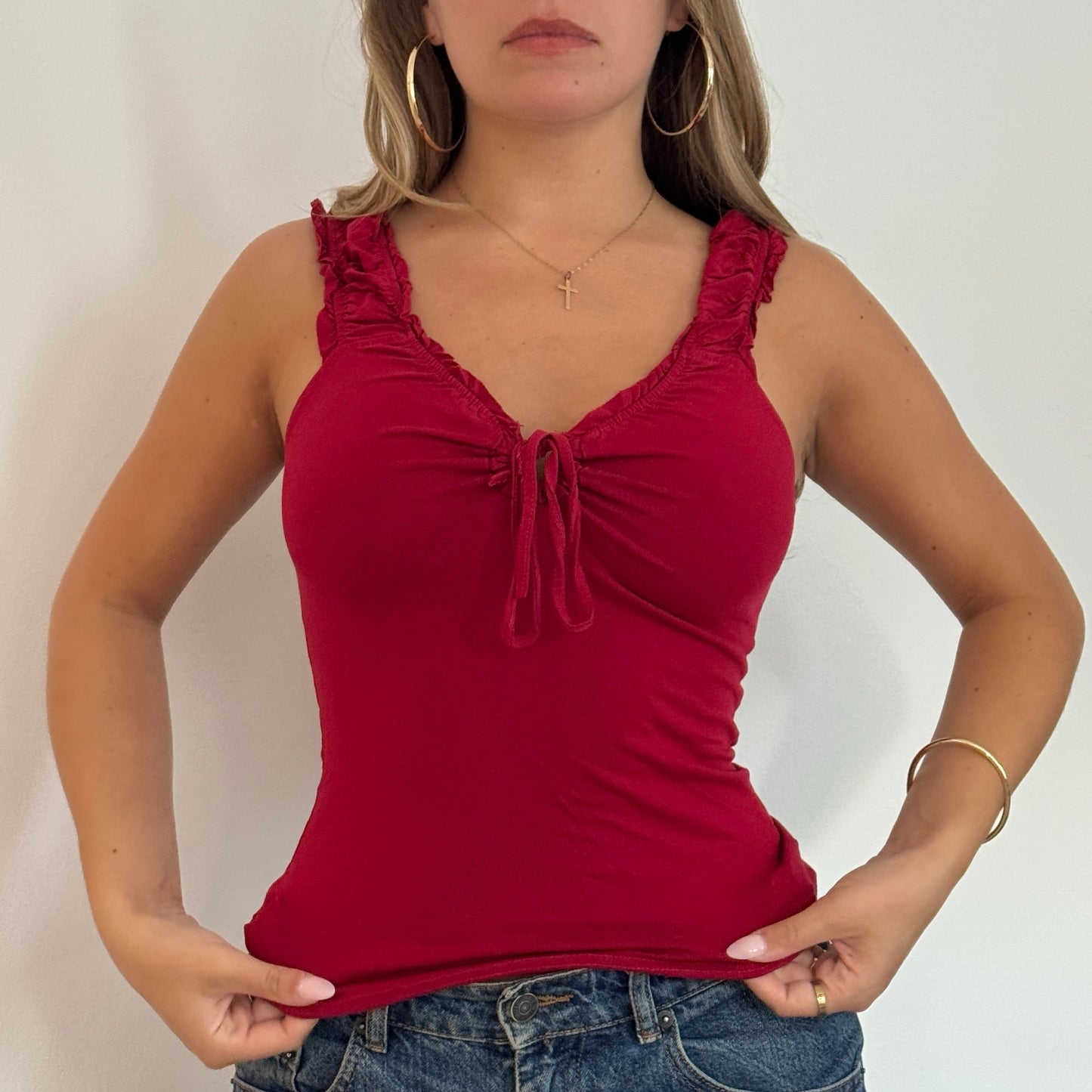 Red keyhole ruched vest - Size S/M