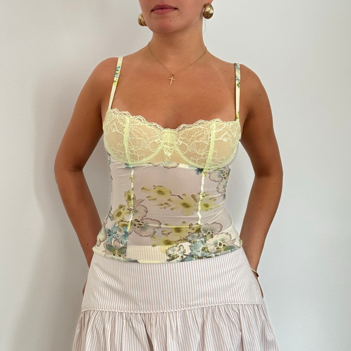 Yellow floral mesh corset - Size XS/S