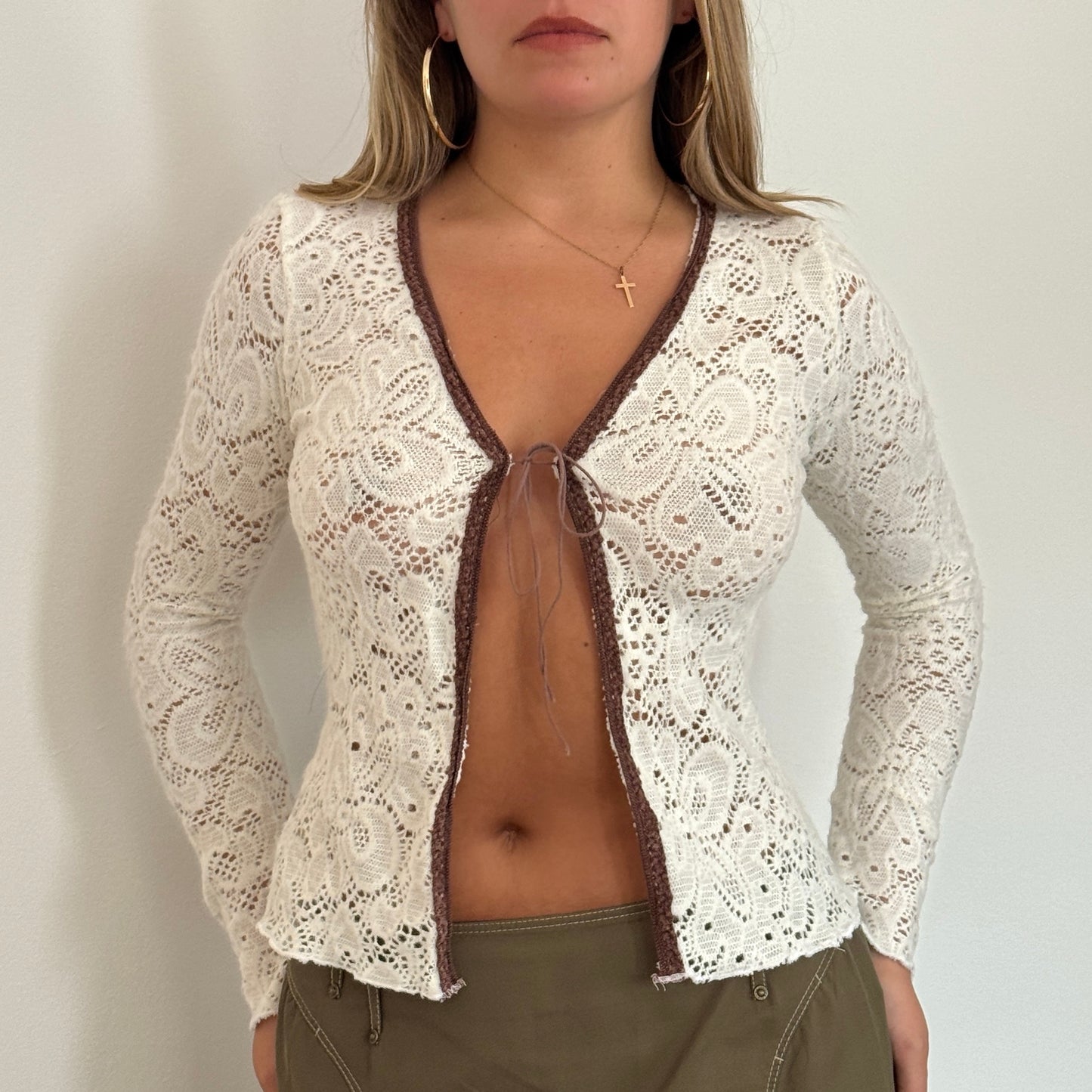White knit tie cardigan - Size XS/S