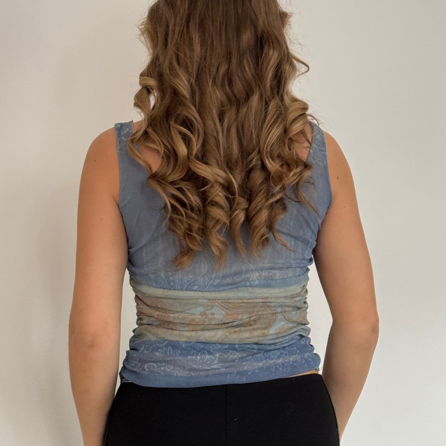 Blue mesh corset-style top - Size S