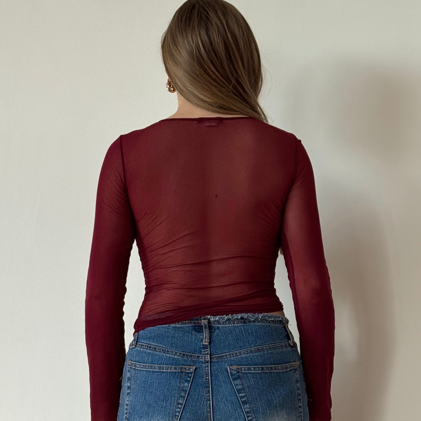 Red mesh ruched top - Size S