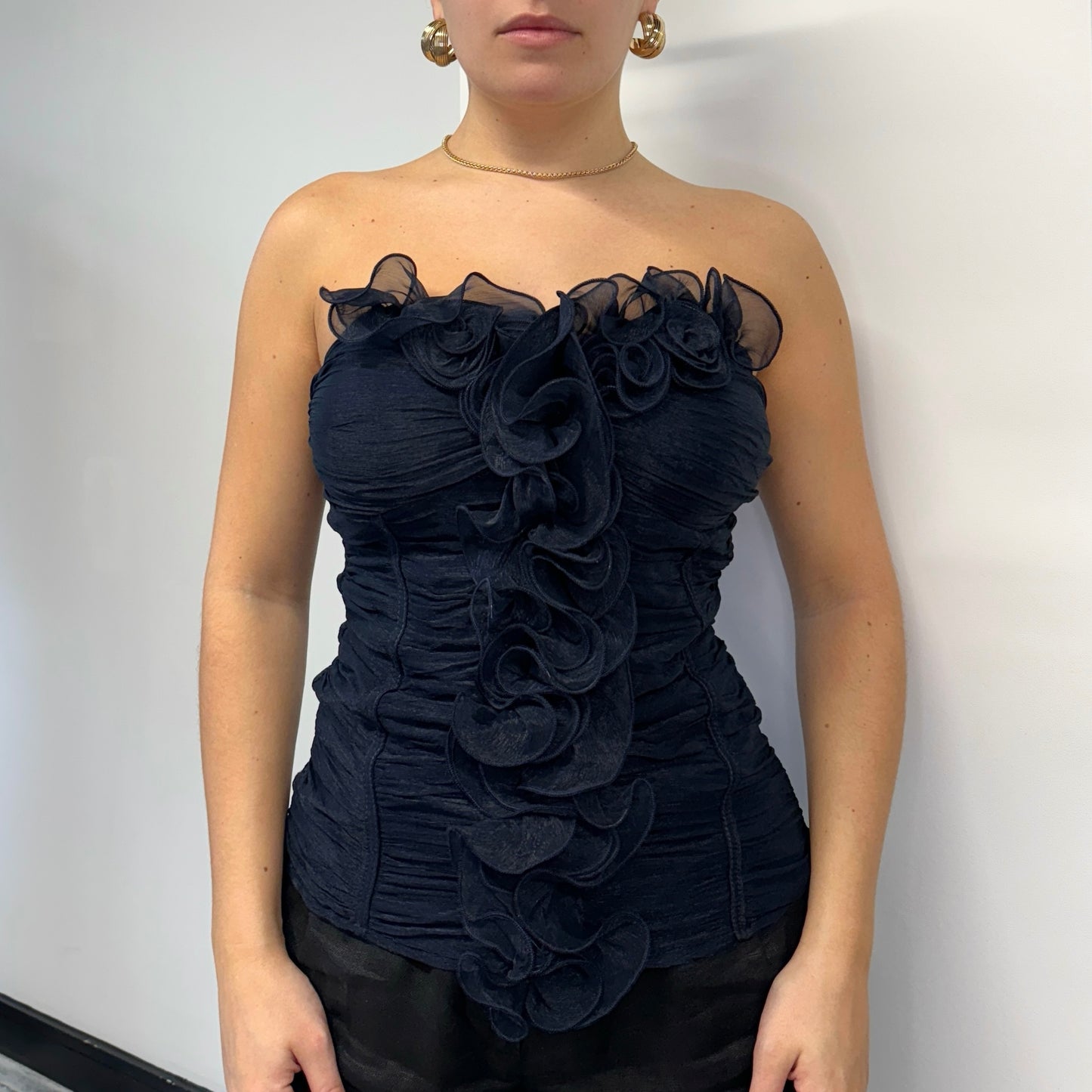 Blue ruffle blouse - Size S/M