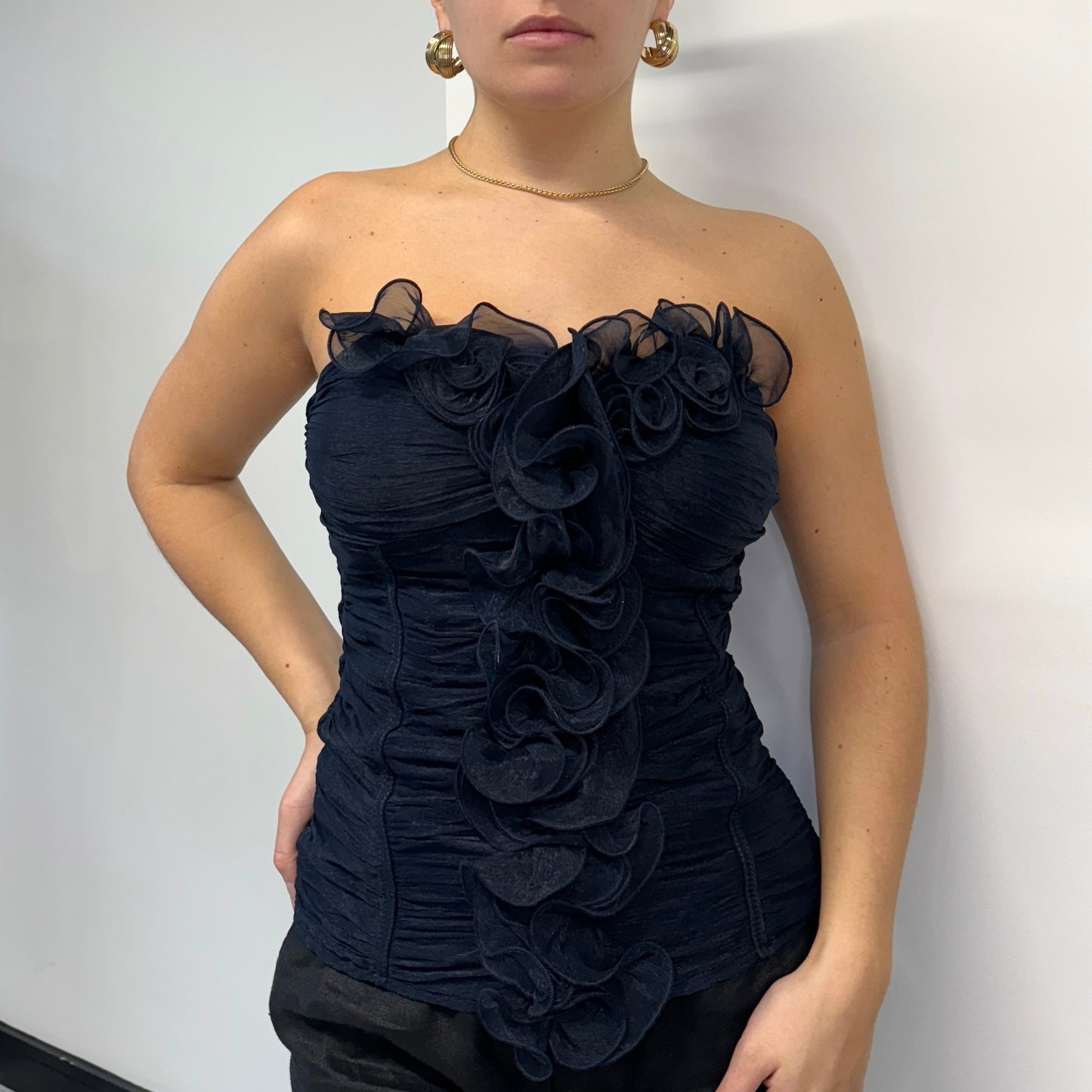 Blue ruffle blouse - Size S/M
