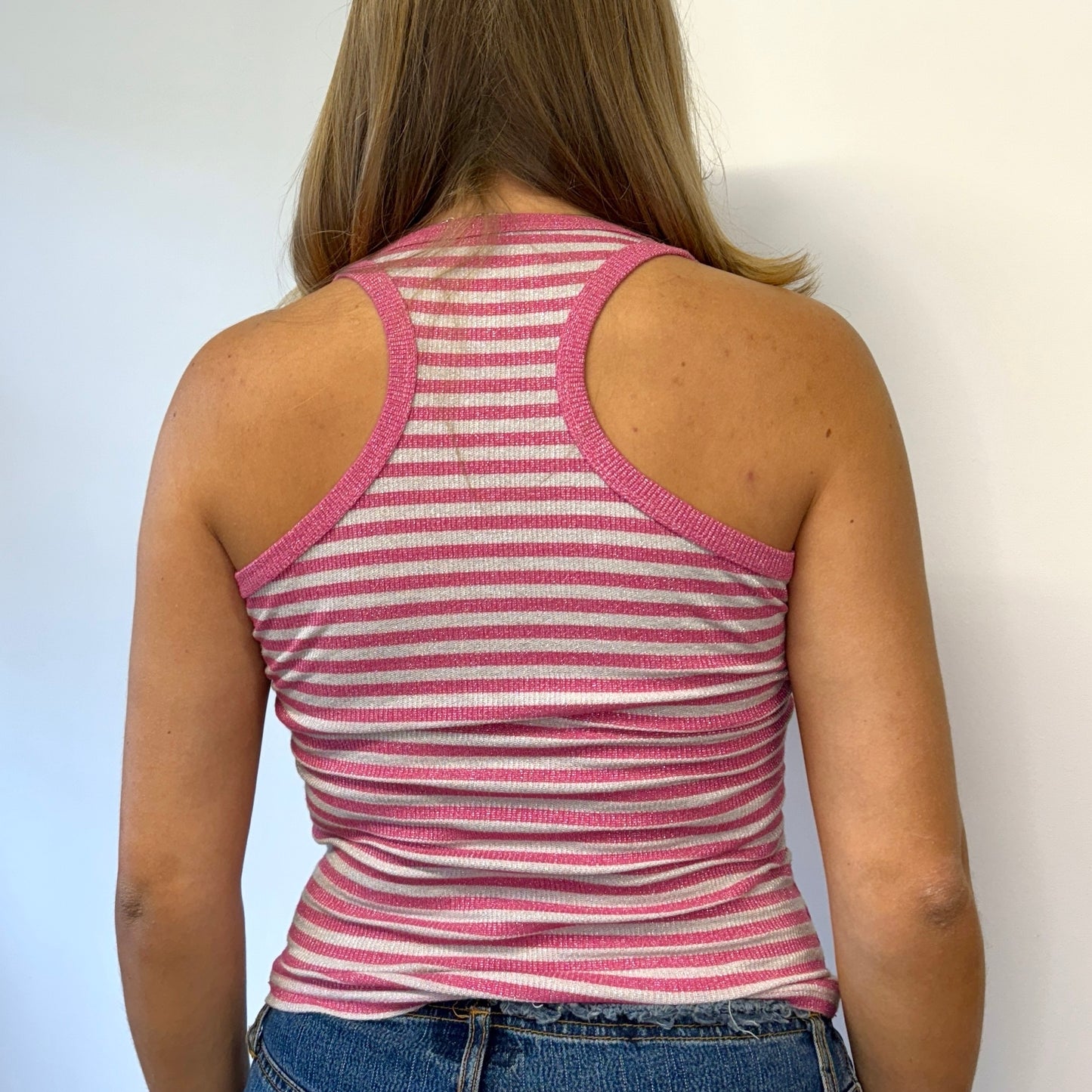 Pink and white striped vest - Size S