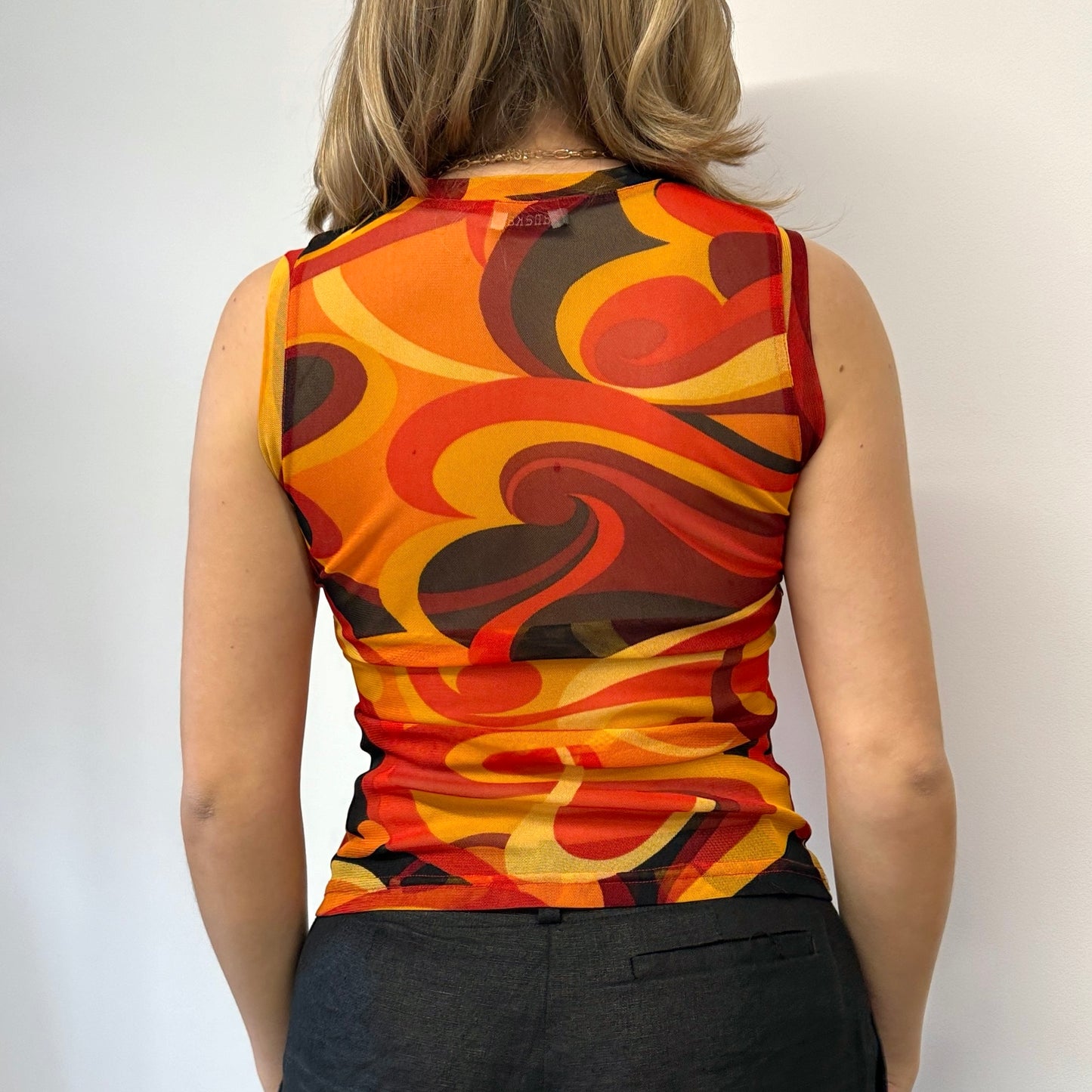 Orange graphic mesh top - Size S