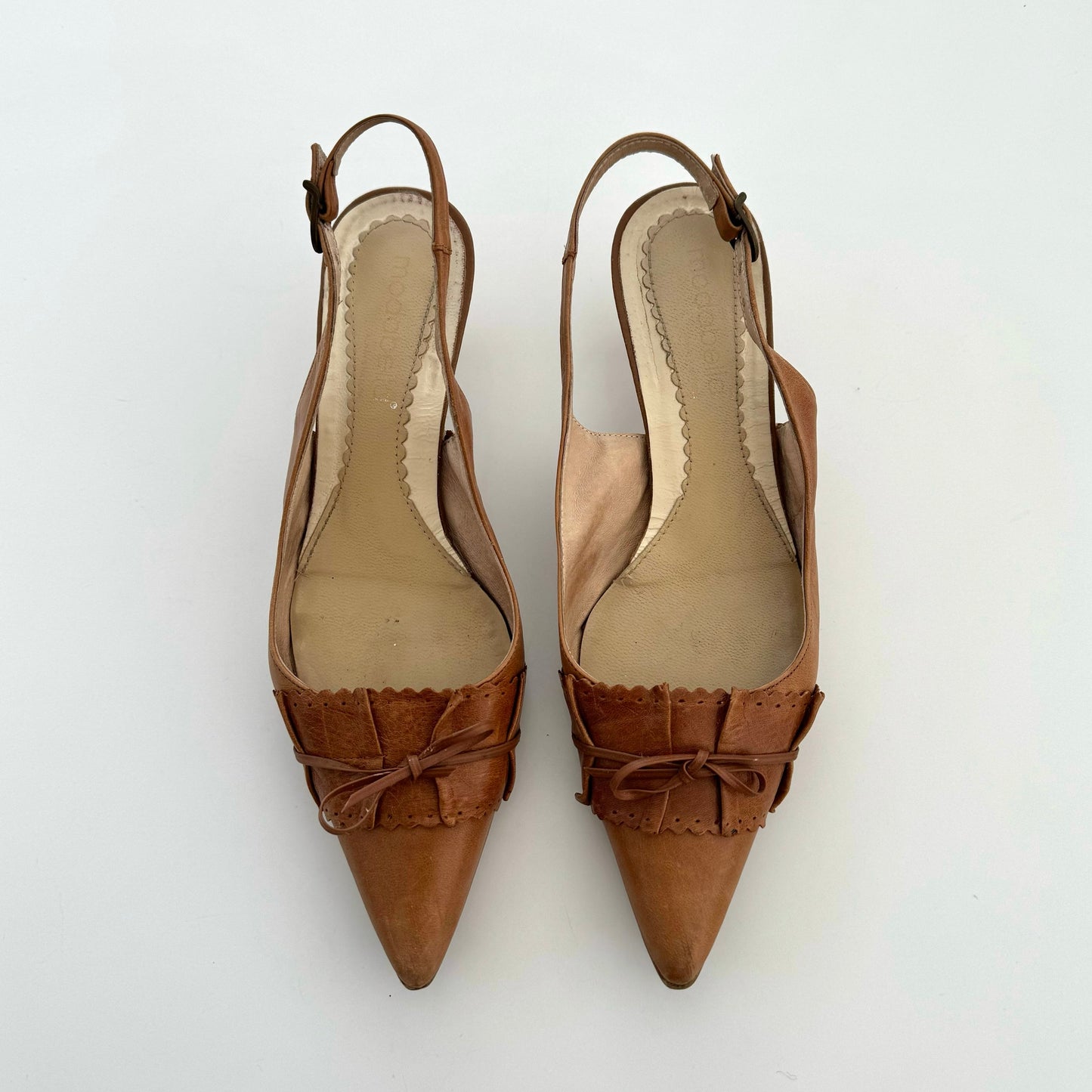 Brown leather bow kitten heels - EU 37/ UK 4