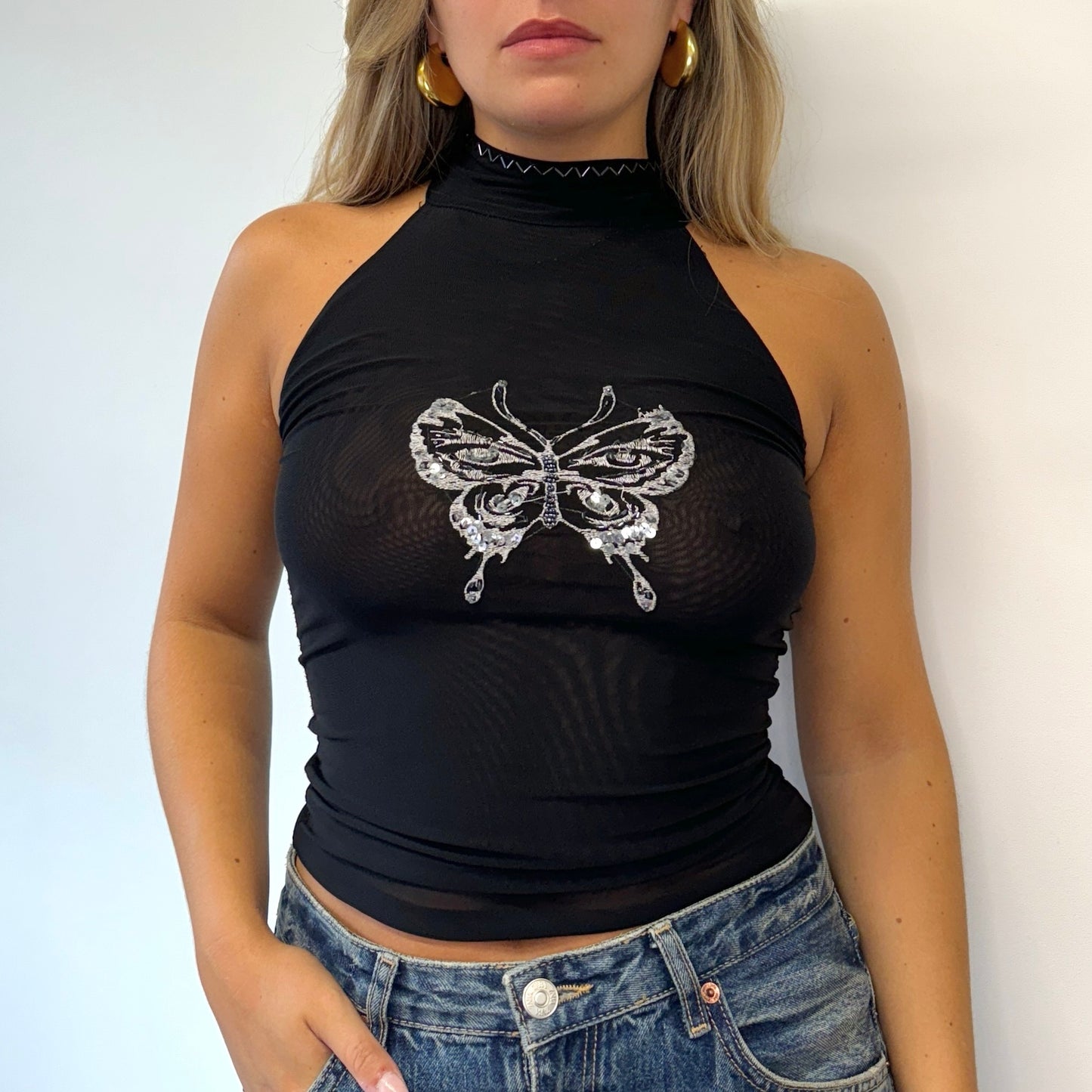 Black butterfly halter - Size XS/S