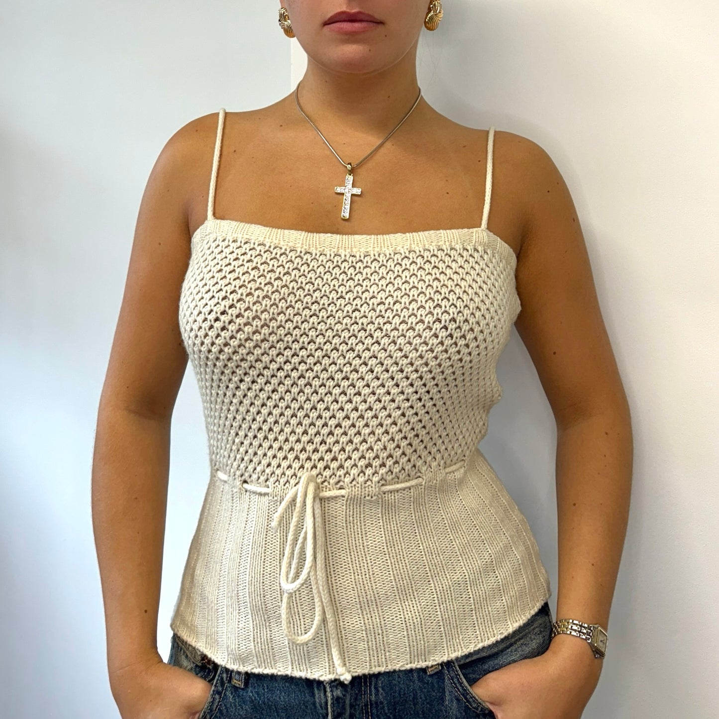 Cream knit vest top - Size S/M