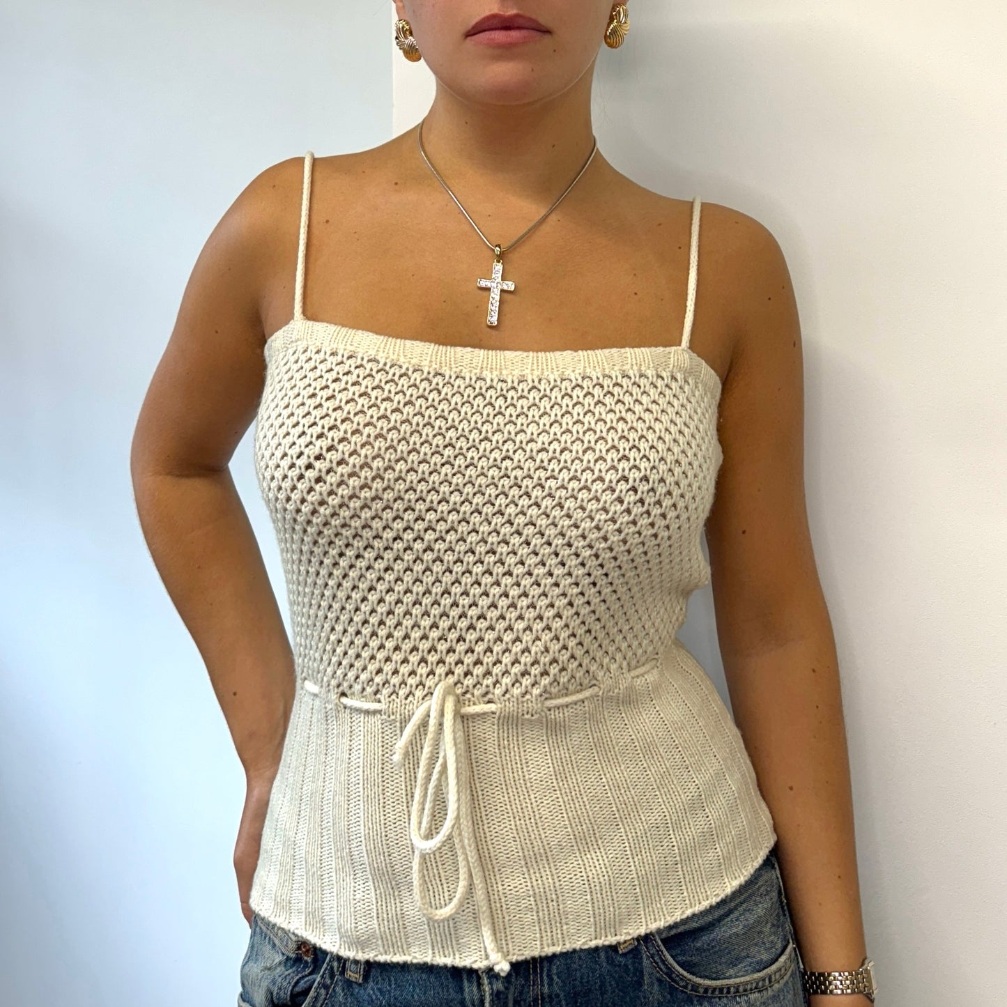 Cream knit vest top - Size S/M