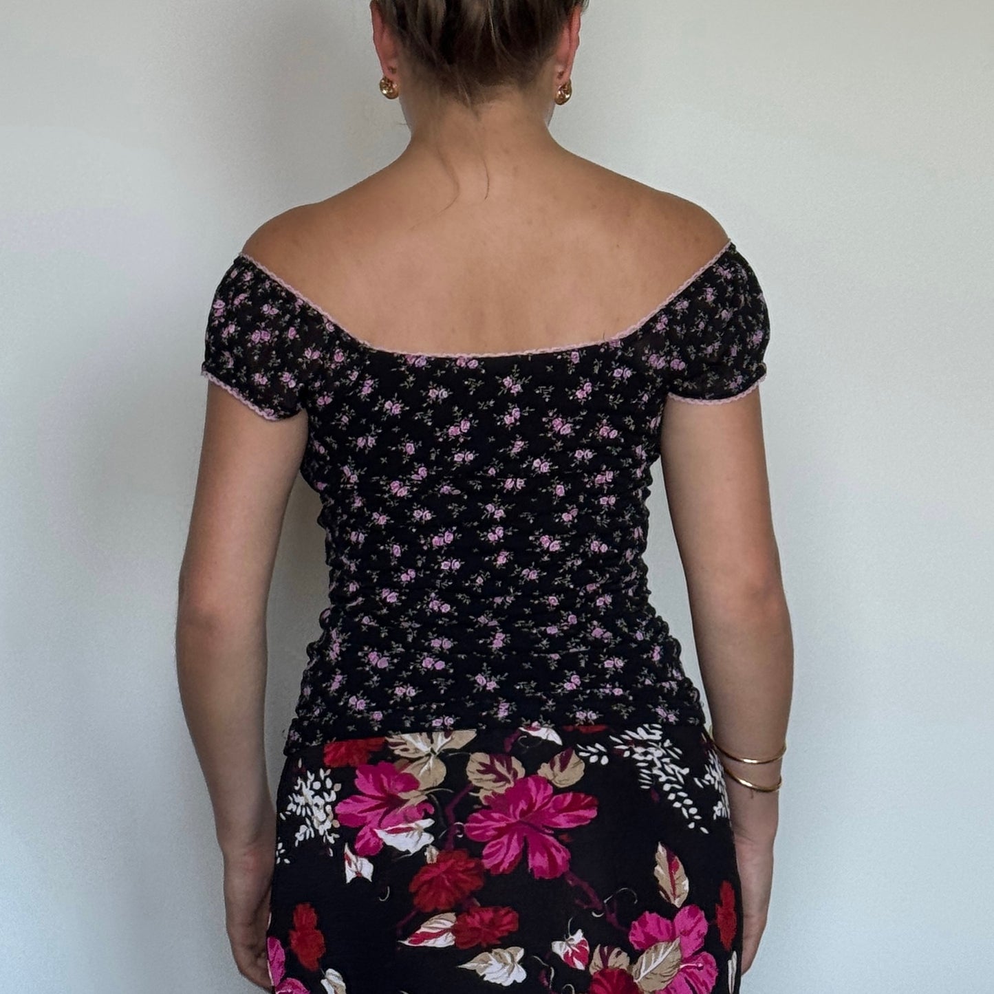 Black floral milkmaid top - Size S