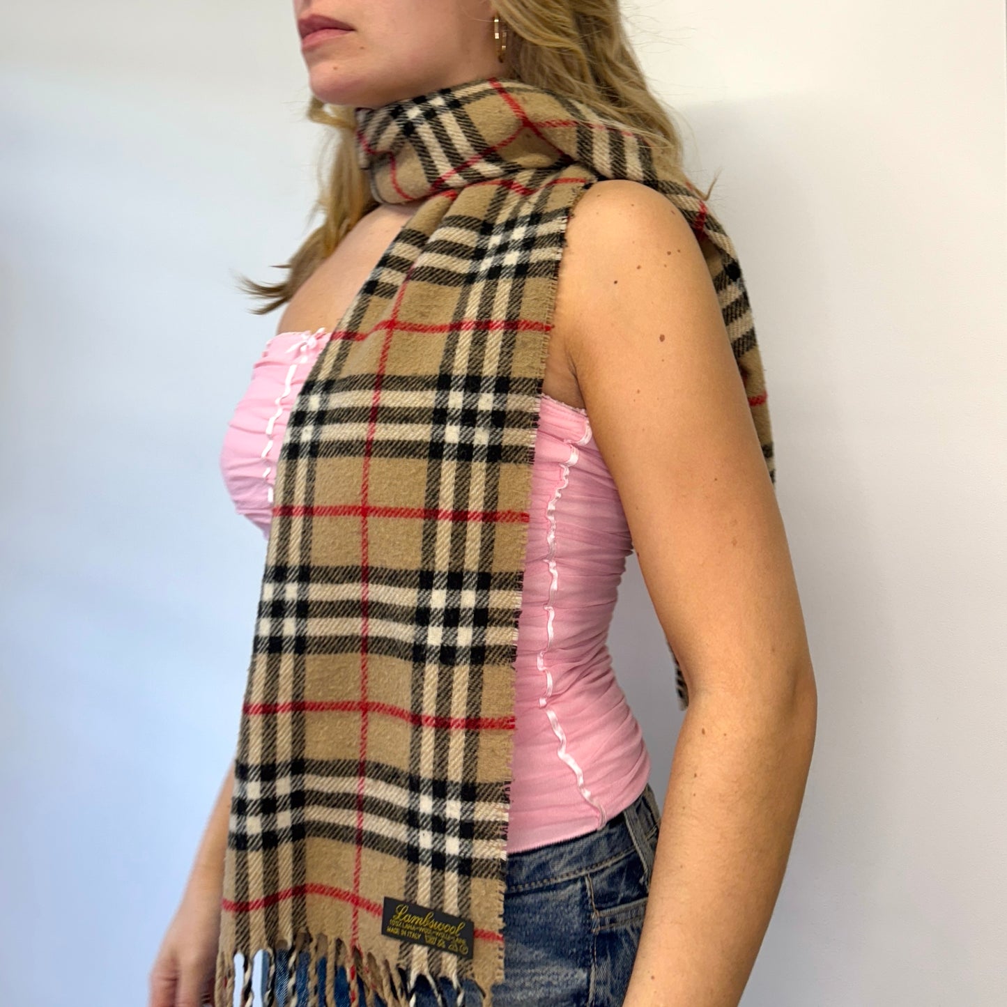 Beige nova check wood scarf - One Size