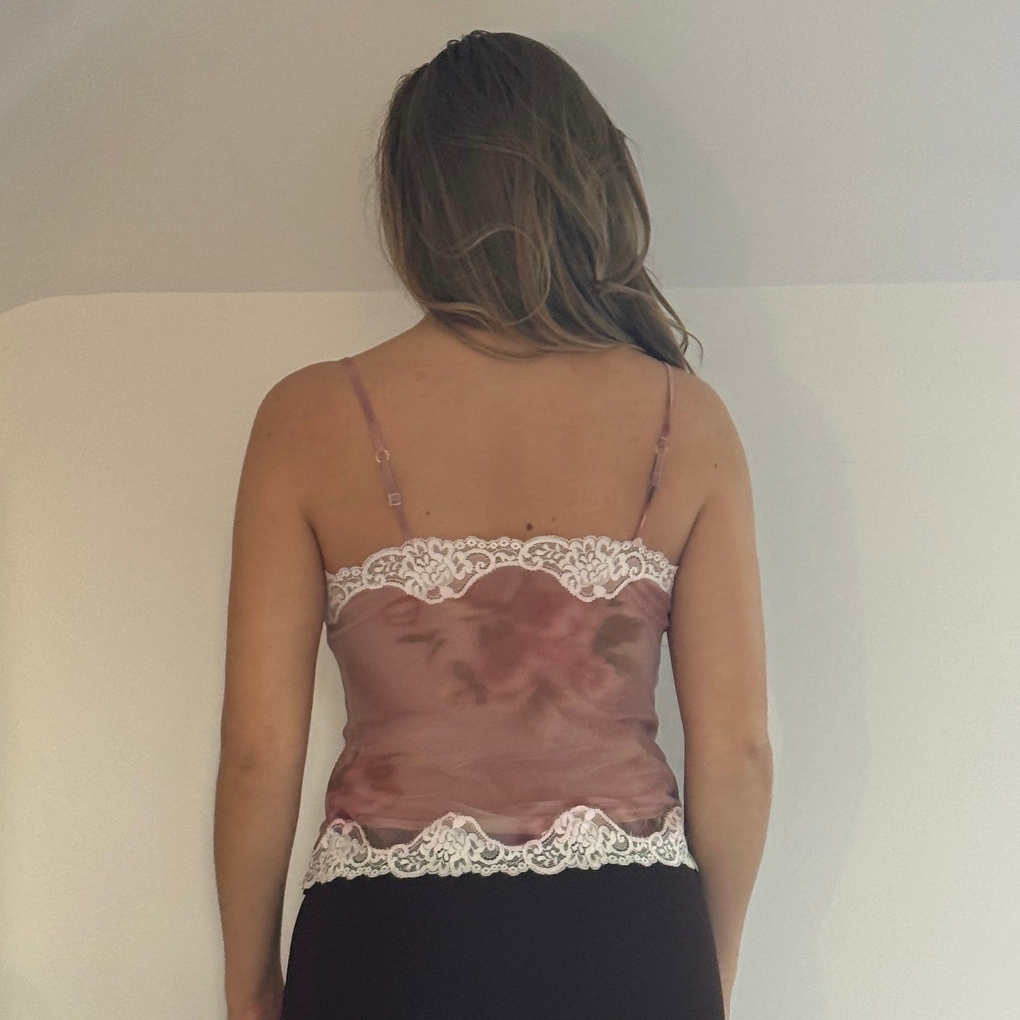 Pink floral print mesh cami - Size S