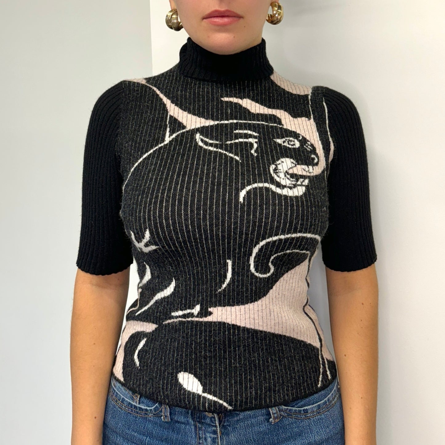 Black and white printed knit top - Size