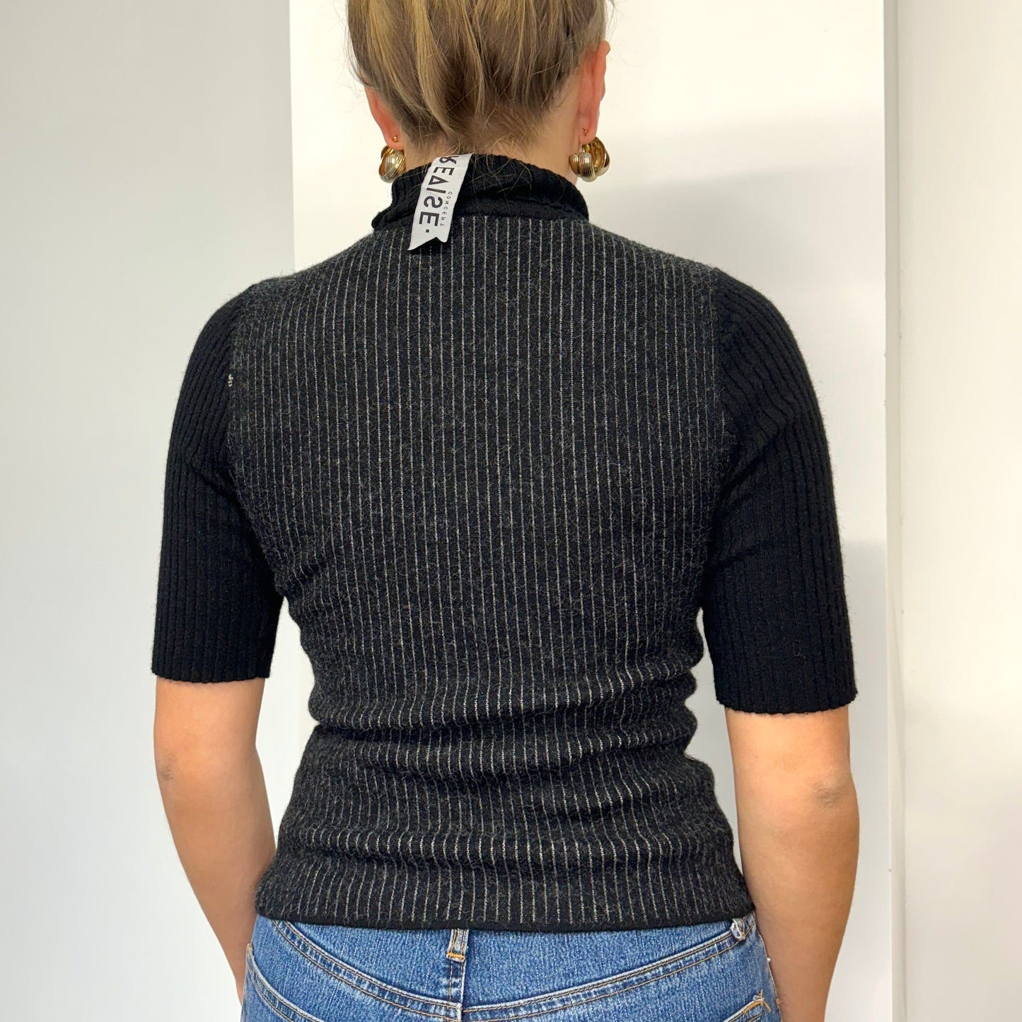 Black and white printed knit top - Size
