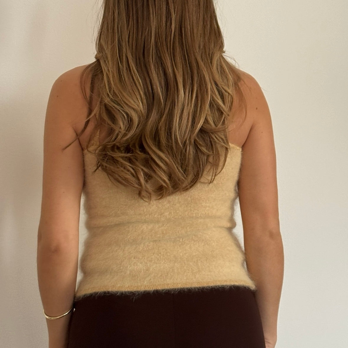 Yellow angora knit beaded halter top - Size S